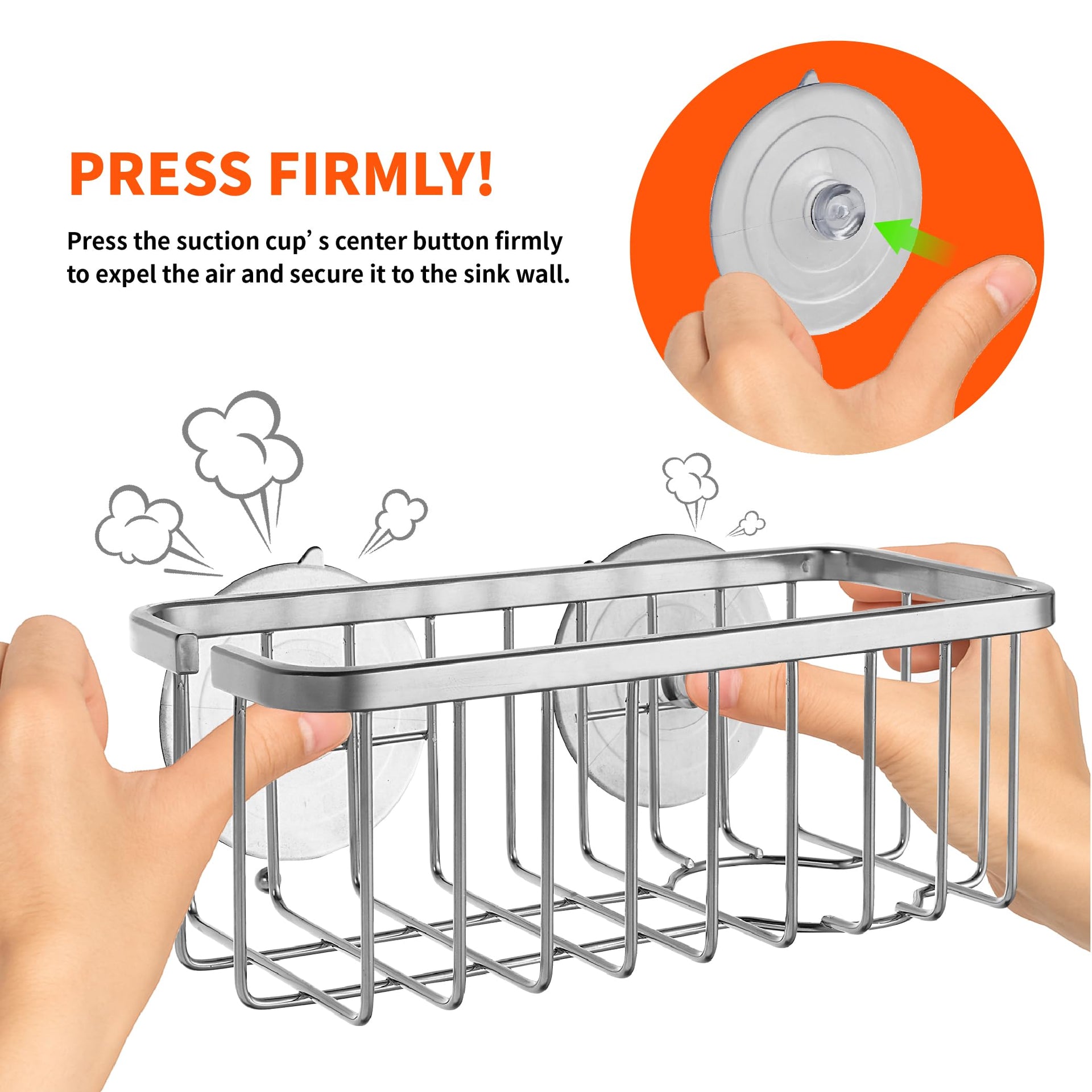 NeverRust Deluxe Kitchen & Bathroom Sink Sponge Holder Organizer with Adhesive Mount