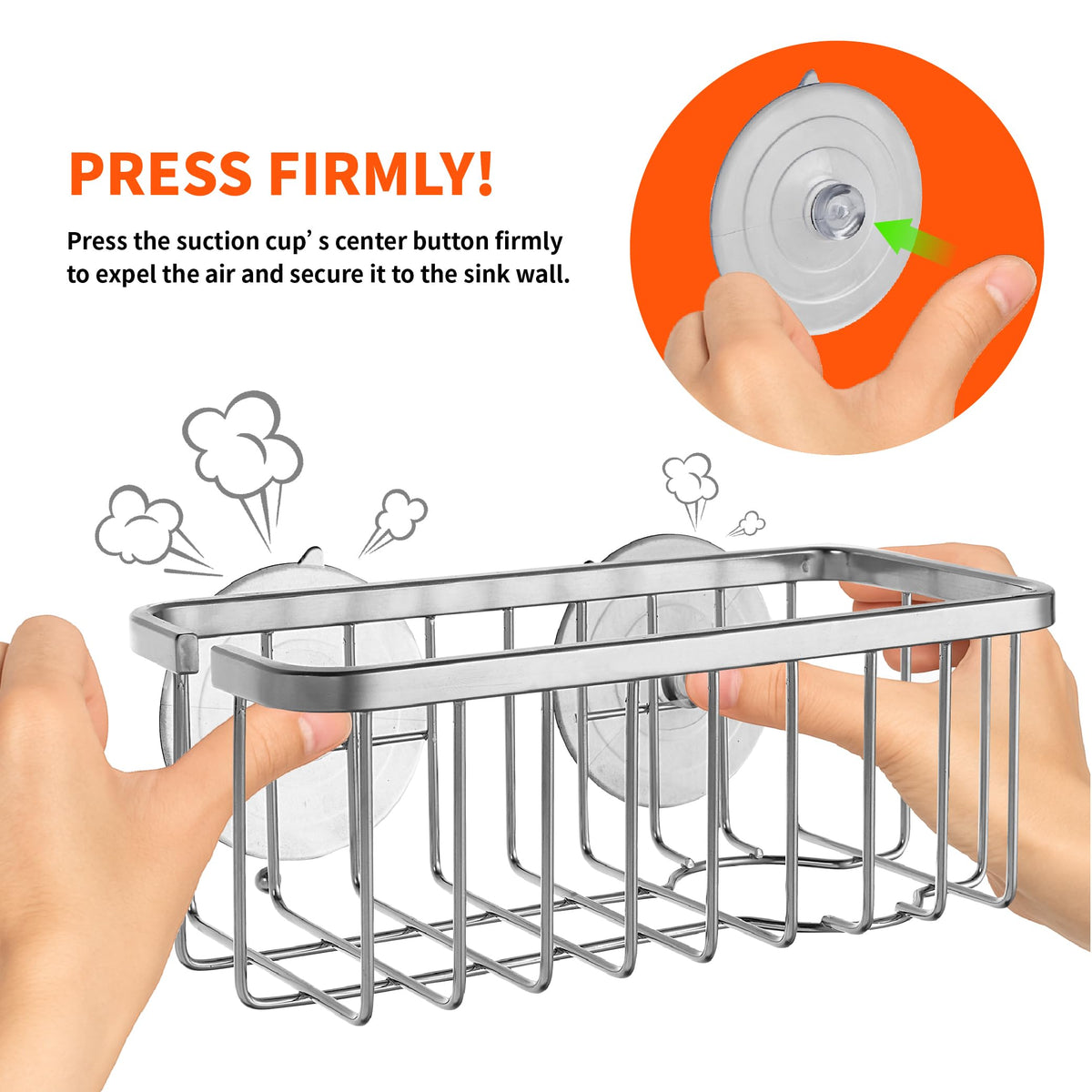 NeverRust Deluxe Kitchen & Bathroom Sink Sponge Holder Organizer with Adhesive Mount