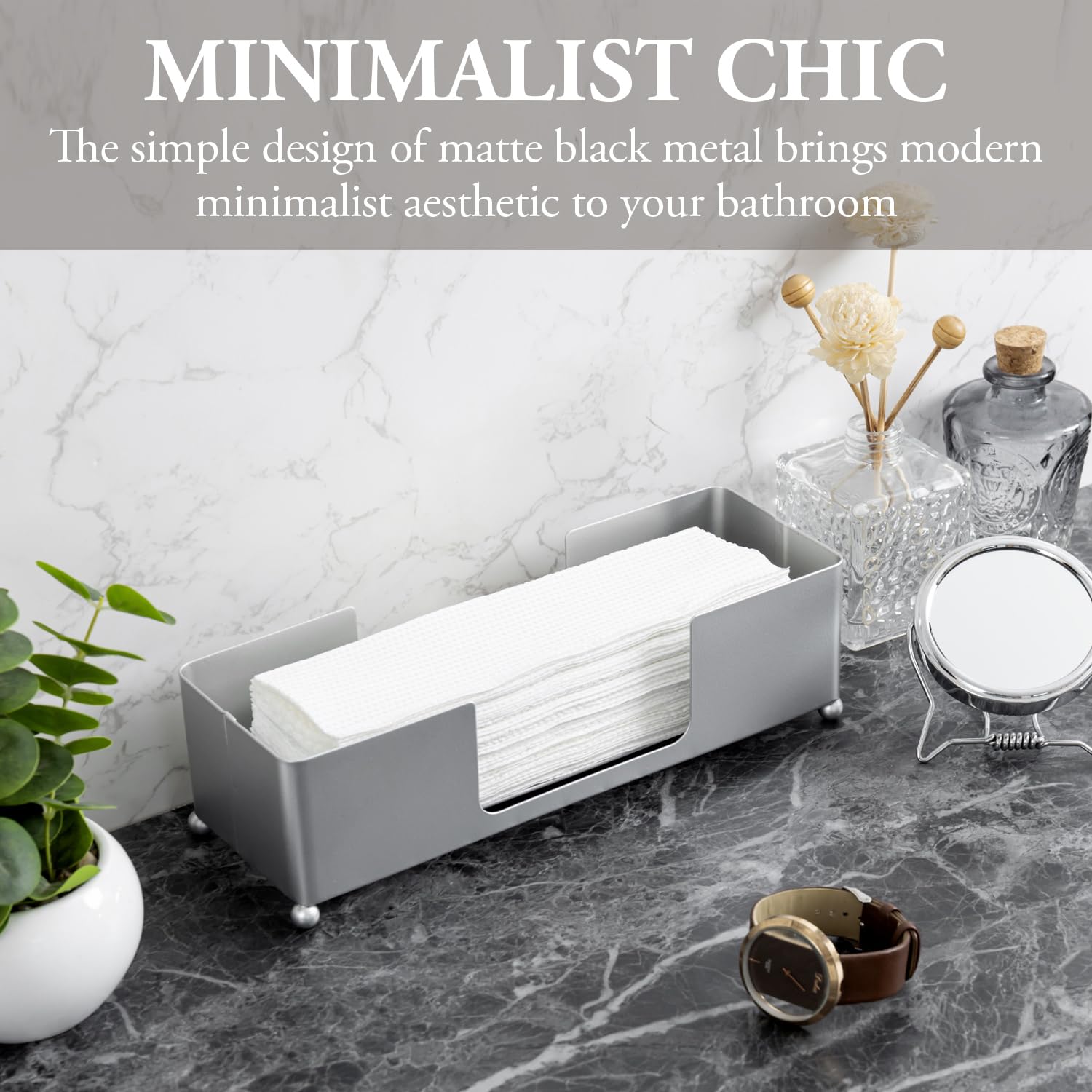 Modern Silver Tone Metal Tabletop Folded Paper Towel Dispenser