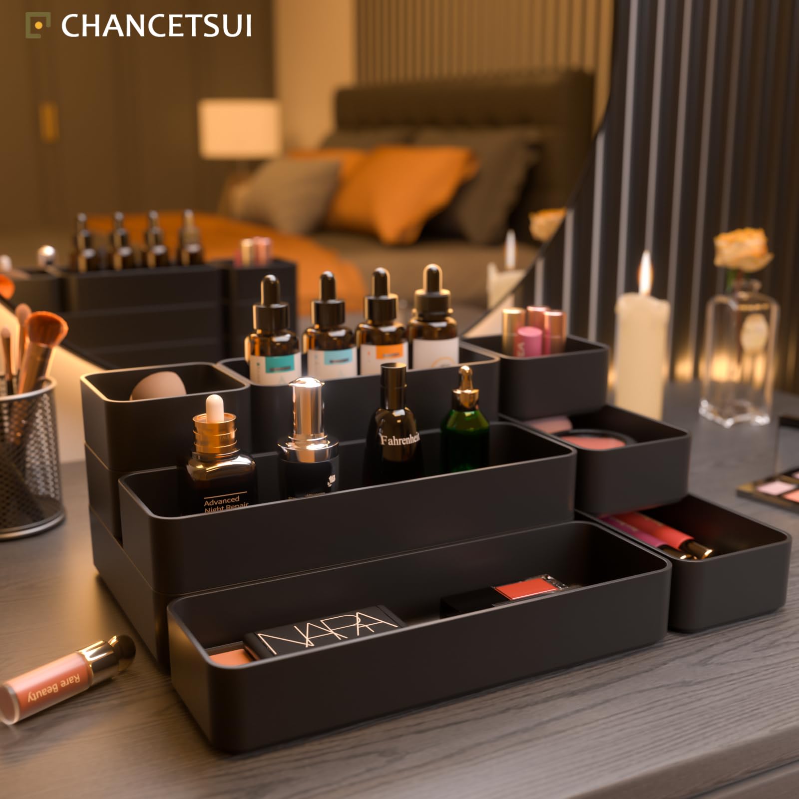 Black Bathroom Drawer Organizer Trays (62.0822 Ounce)