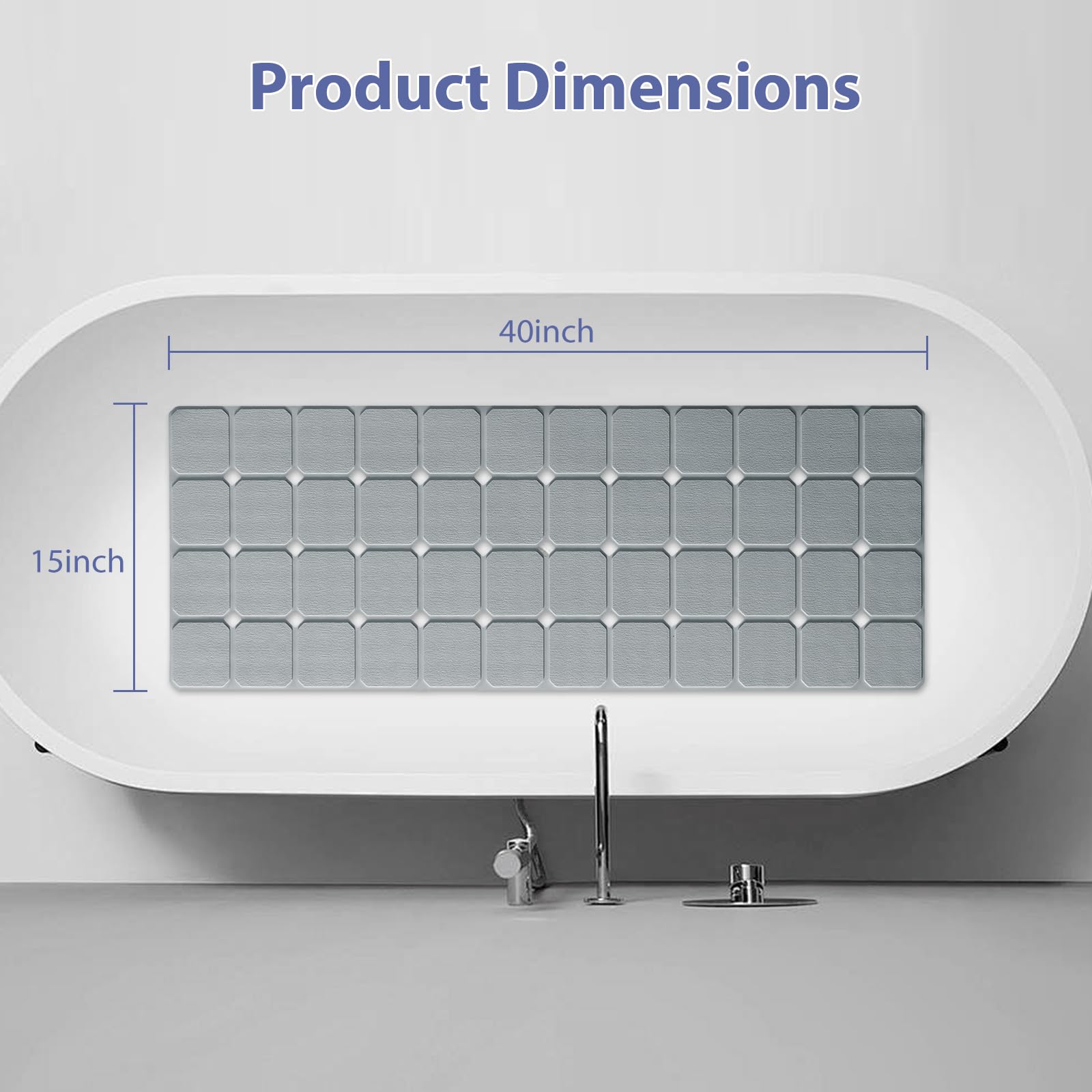 Bathtub Mat Non Slip Silicone Foldable Extra Long Tub Mat Strong Suction Cups & Large Drain Holes