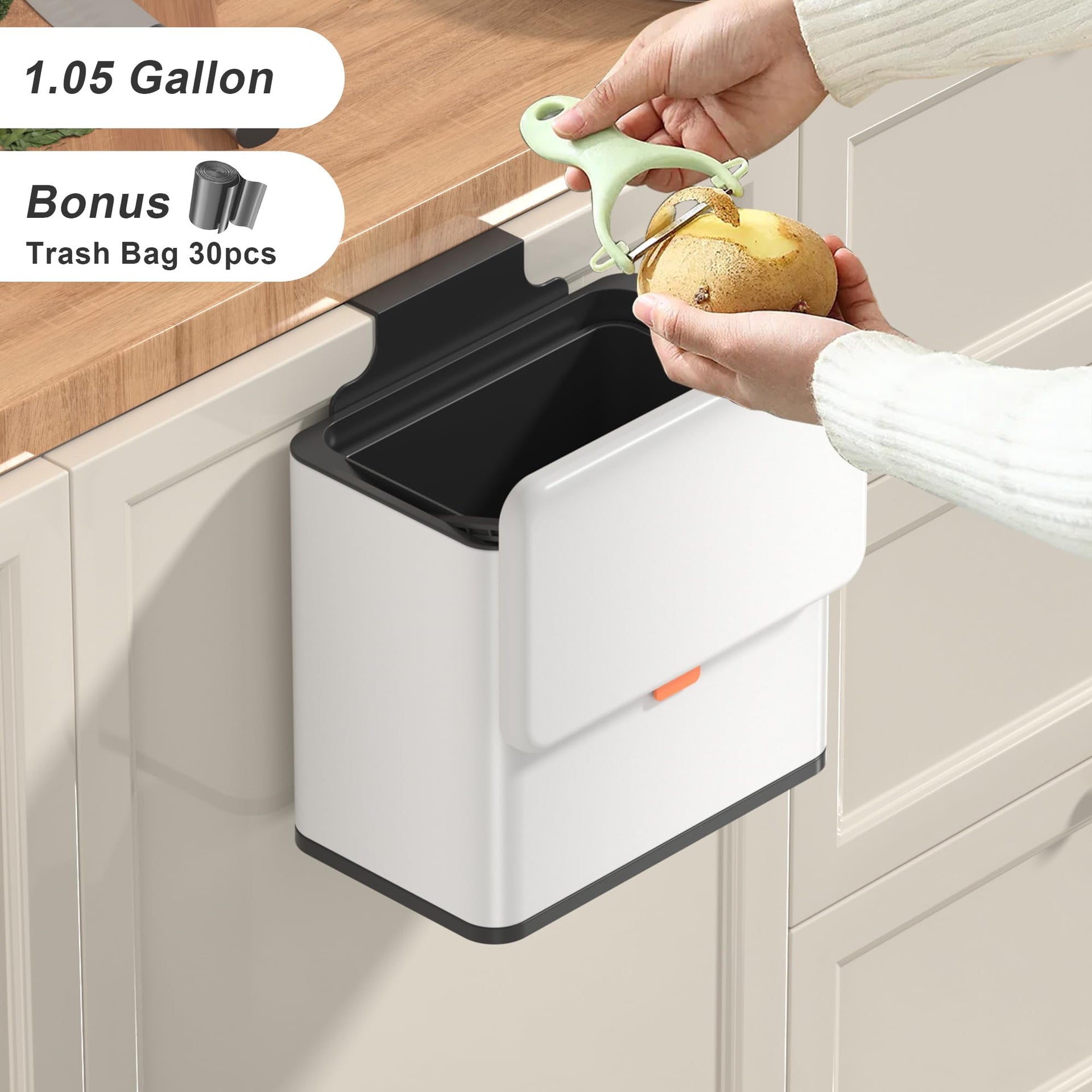 1.05 Gal White Hanging Stainless Steel Compost Bin