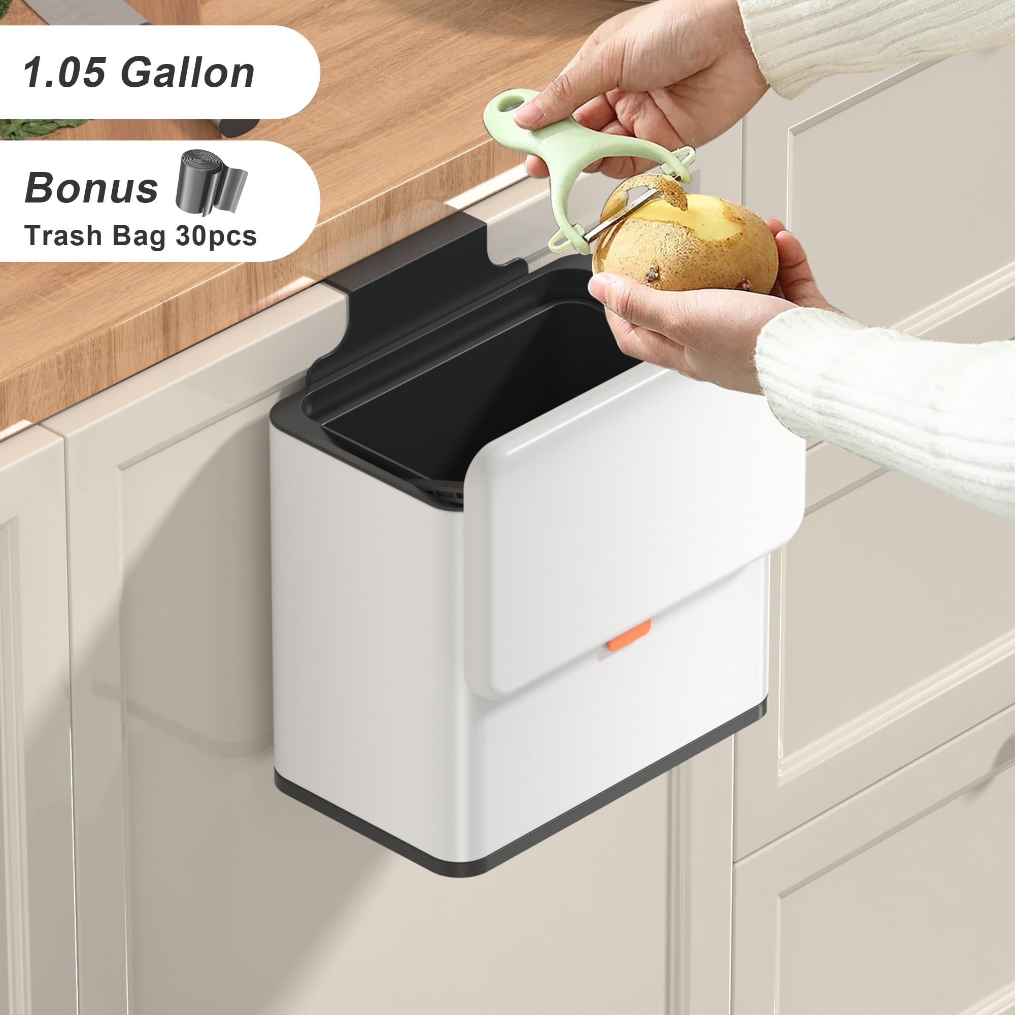 1.05 Gal White Hanging Stainless Steel Compost Bin