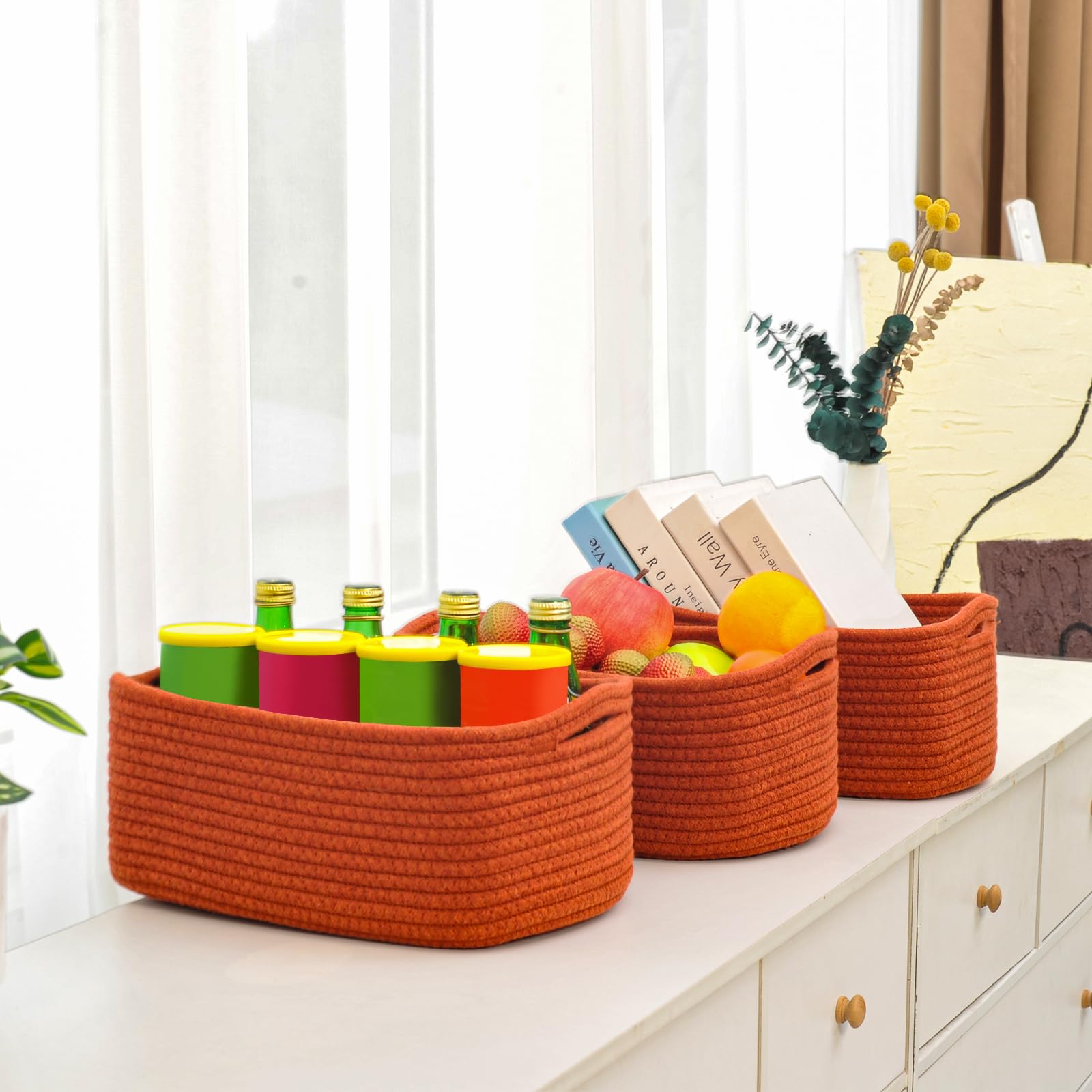 Small Red Woven Baskets for Organizing (3 Count)