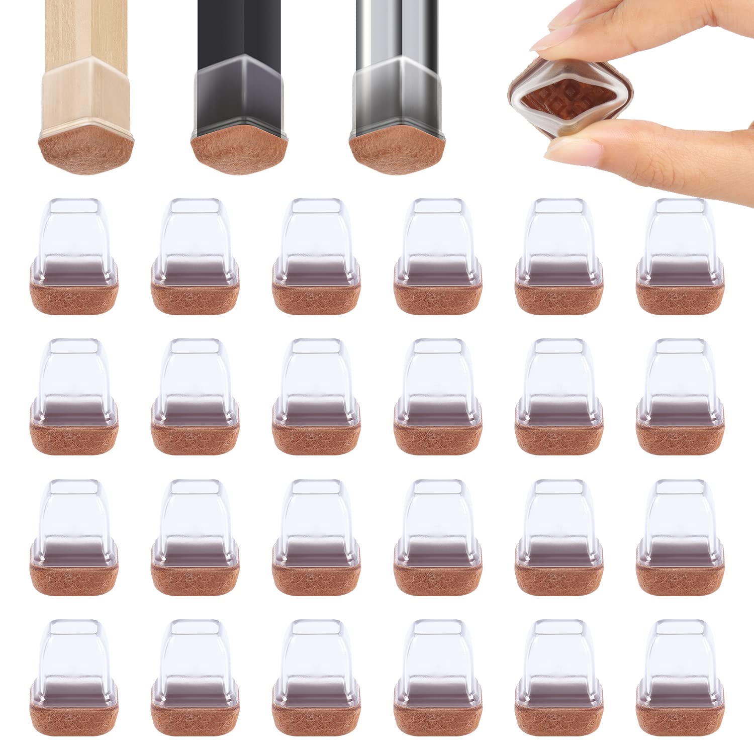 24 Pcs Small Clear Square Chair Leg Floor Protectors for Hardwood Floors (24 Count)