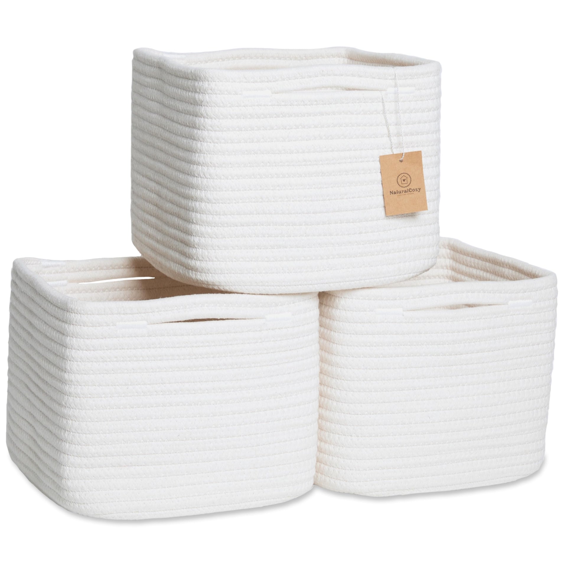 Storage Cubes 9”x9”x7”Cotton Rope Woven Baskets for Organizing 3 (3 Count)