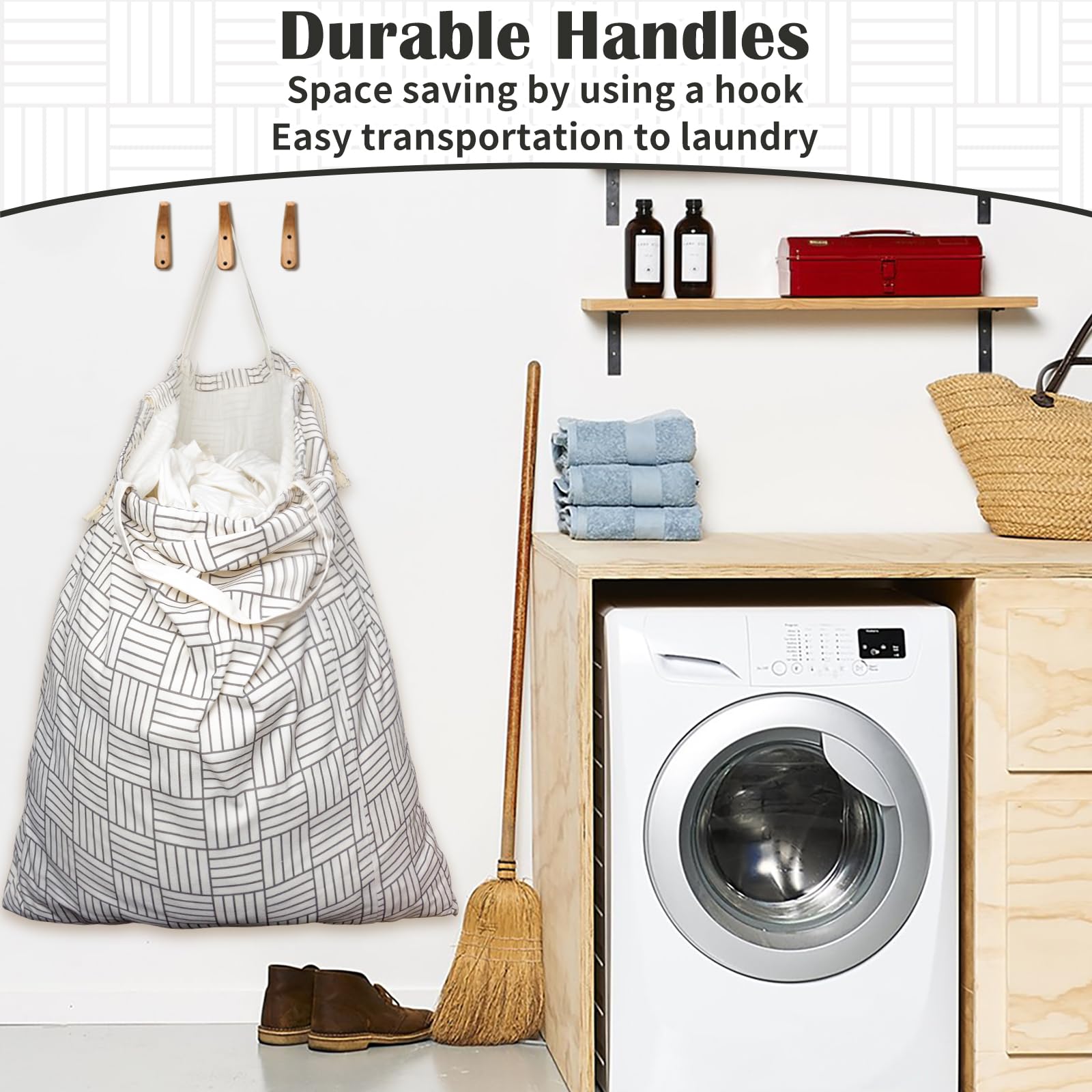 Canvas Laundry Bag with Handles & Drawstring 30"Wx35"H