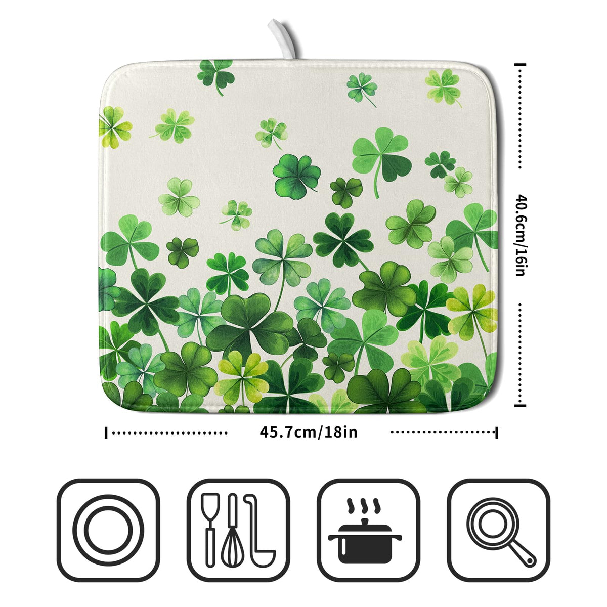 Spring Sage Green Shamrocks Drying Mat 16x18 Inch St. Patrick's Day Irish Shamrock Clover Dish Rack Pad Super Absorbent Dish Drainer Mat Dish Drying Pad Mats Protector for Kitchen Counter Coffee Bar