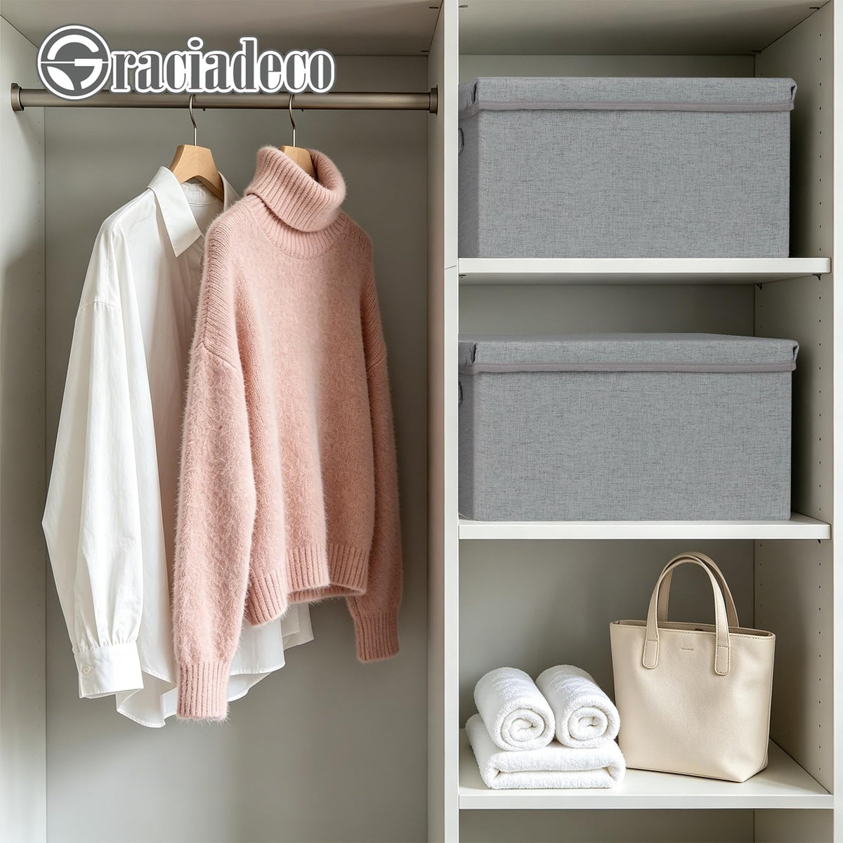 Storage Bins With Lids Closet Organizer Cabinet Box For Clothes (2 Count)