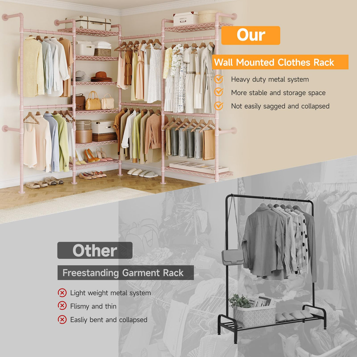 L4 Wall Mounted Heavy Duty Corner Industrial Pipe Clothing Rack