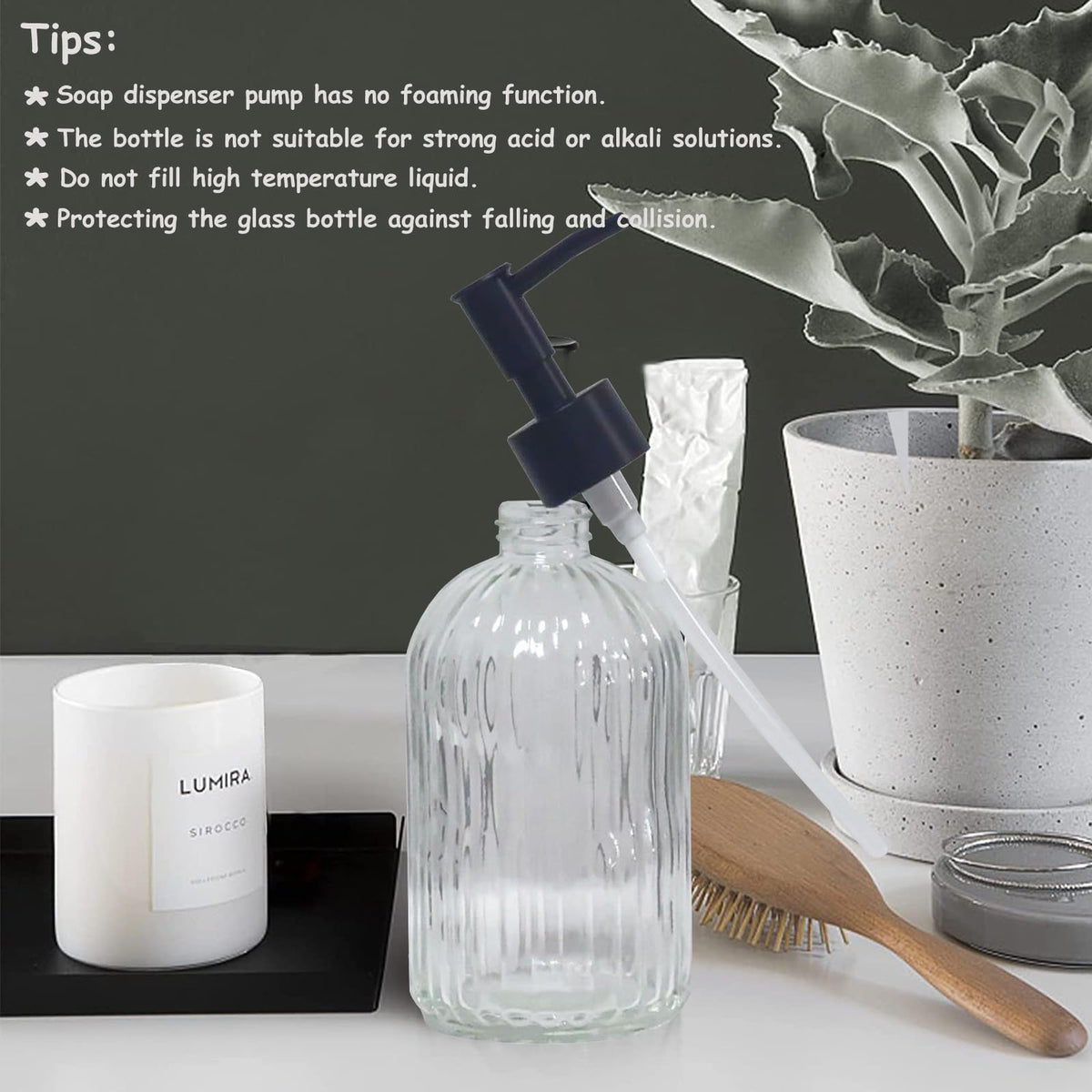 Clear Glass Soap Dispenser with Black Plastic Pump