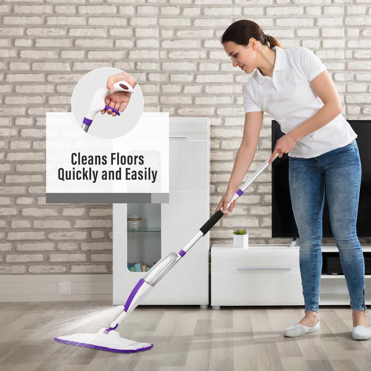 Microfiber Hardwood Floor Spray Mop with 3 Pads & Refillable Bottle