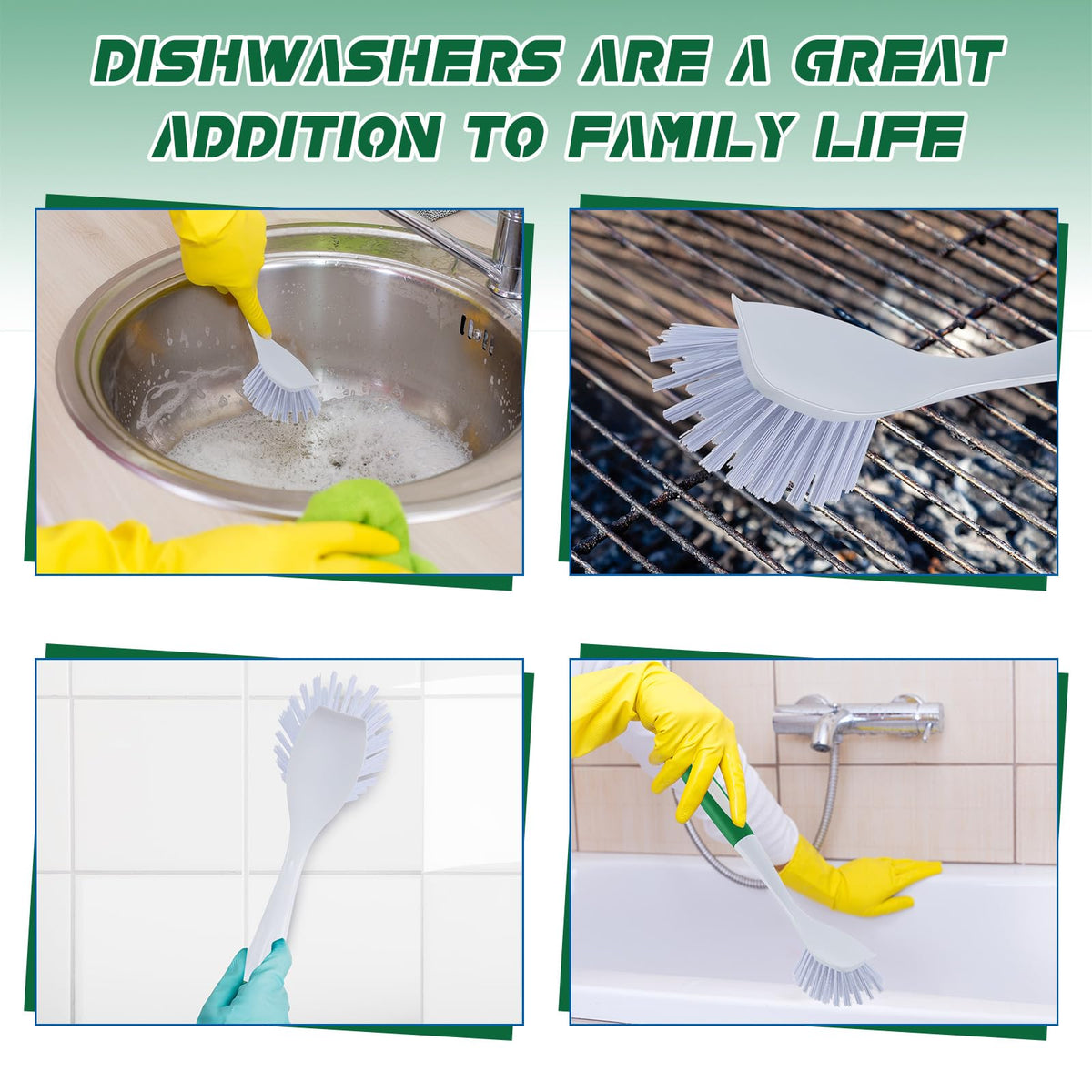 20 Pcs Green Kitchen Scrub Dish Brush Bulk with 11 Inch Anti Slip Handle Cleaning Dish Scrubber with Stiff Bristles Washing Scrub Brushes for Housekeeping for Pots and Pans