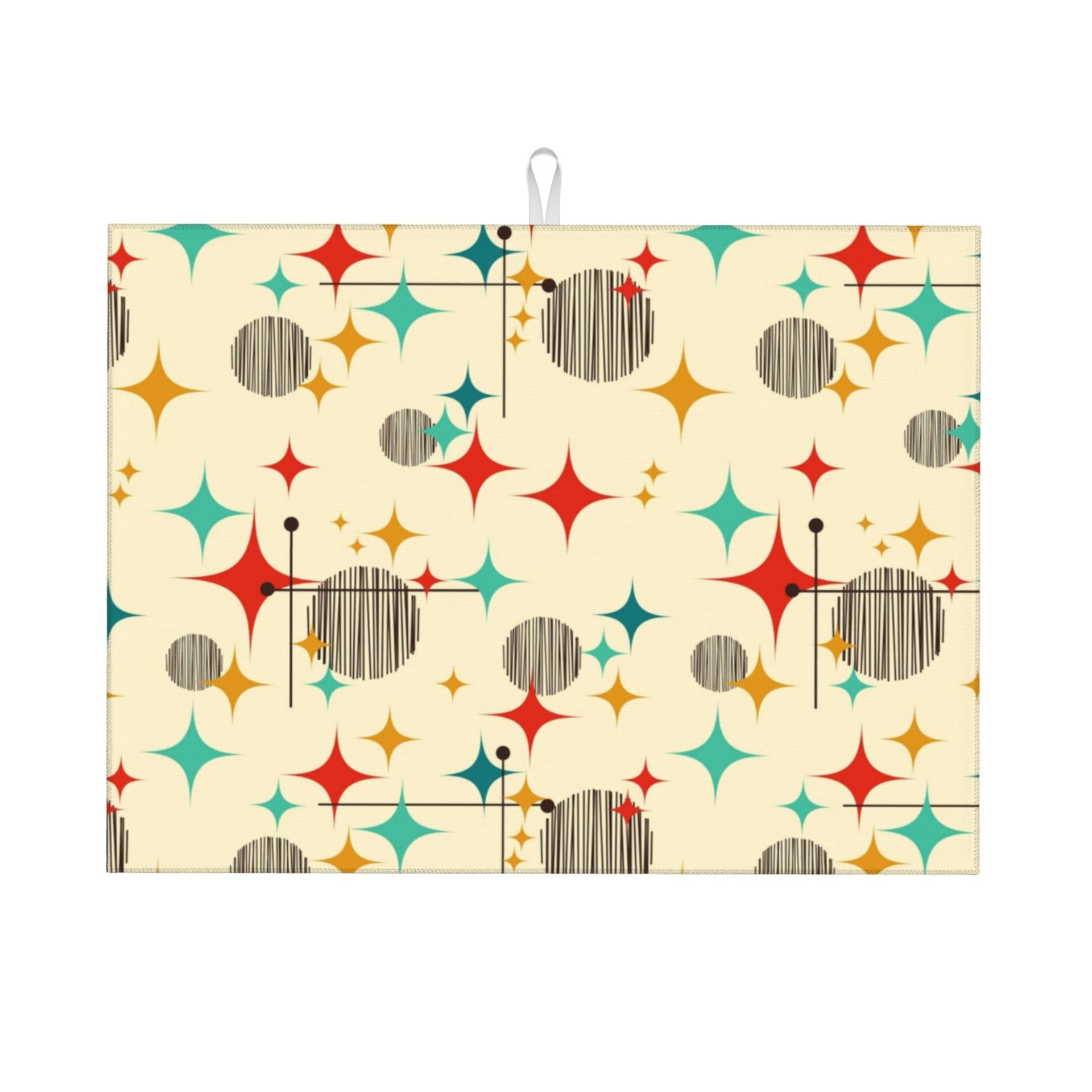 Mid Century Modern Atomic Retro Dish Drying Mat for Kitchen Counter