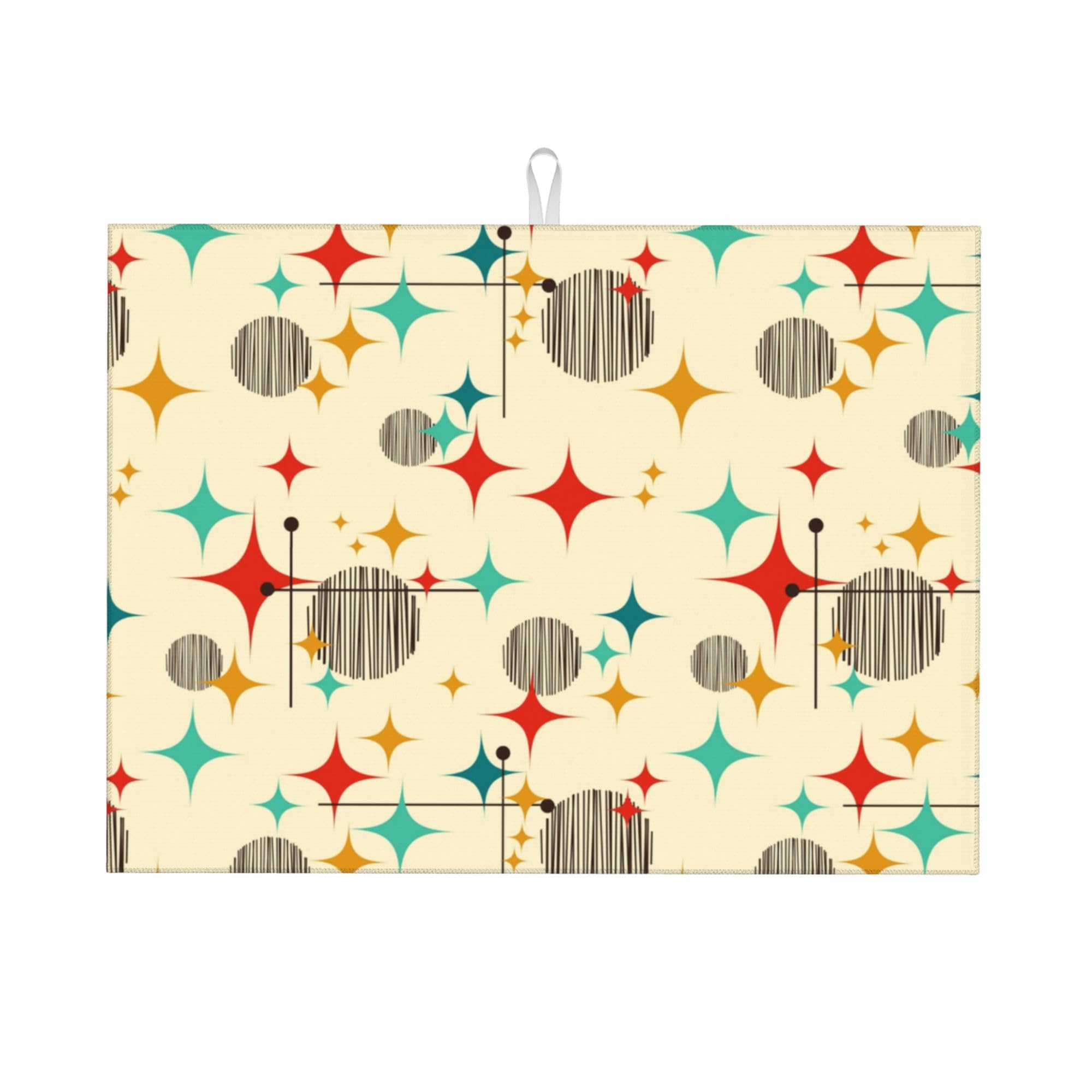 Mid Century Modern Atomic Retro Dish Drying Mat for Kitchen Counter