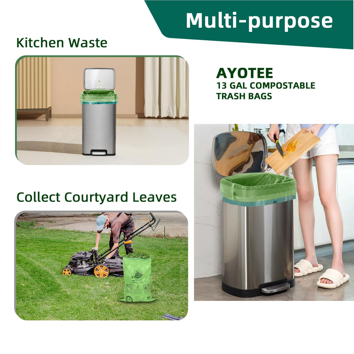 13 Gallon 50 Count Compostable Trash Bags with Home