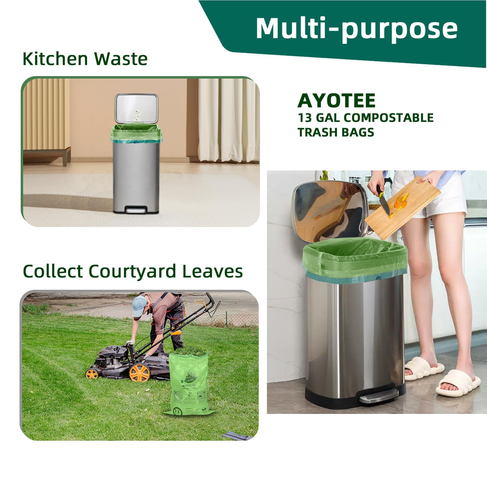 13 Gallon 50 Count Compostable Trash Bags with Home