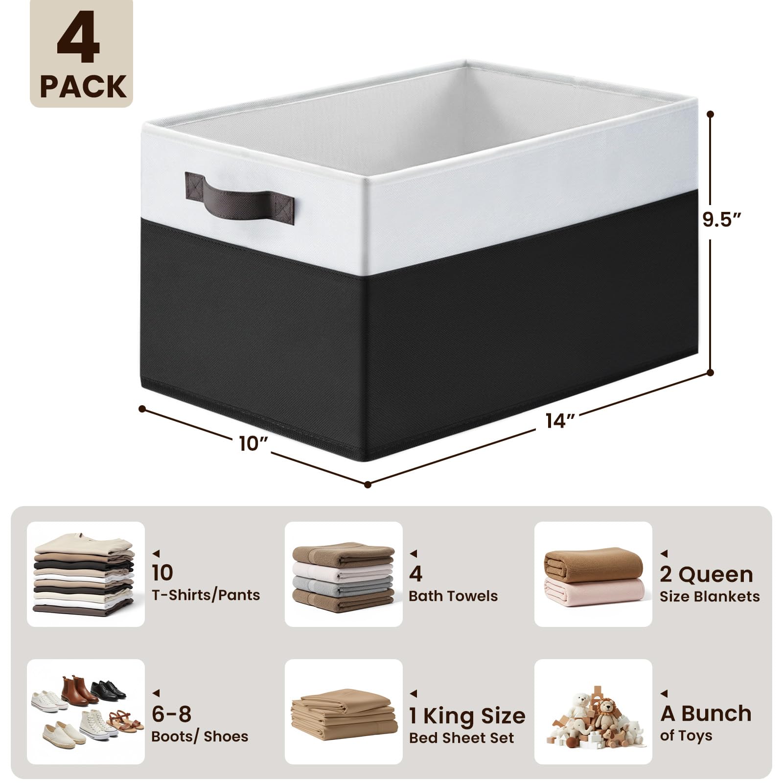 Large Storage Bins for Shelves 4 Pack (4 Count)