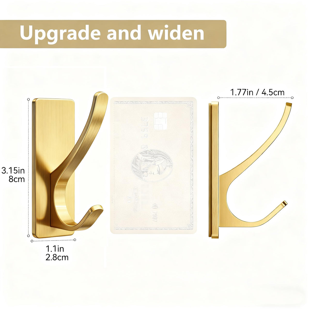 10 Pack Brushed Gold Self Adhesive Coat Hooks for Hanging (10 Count)