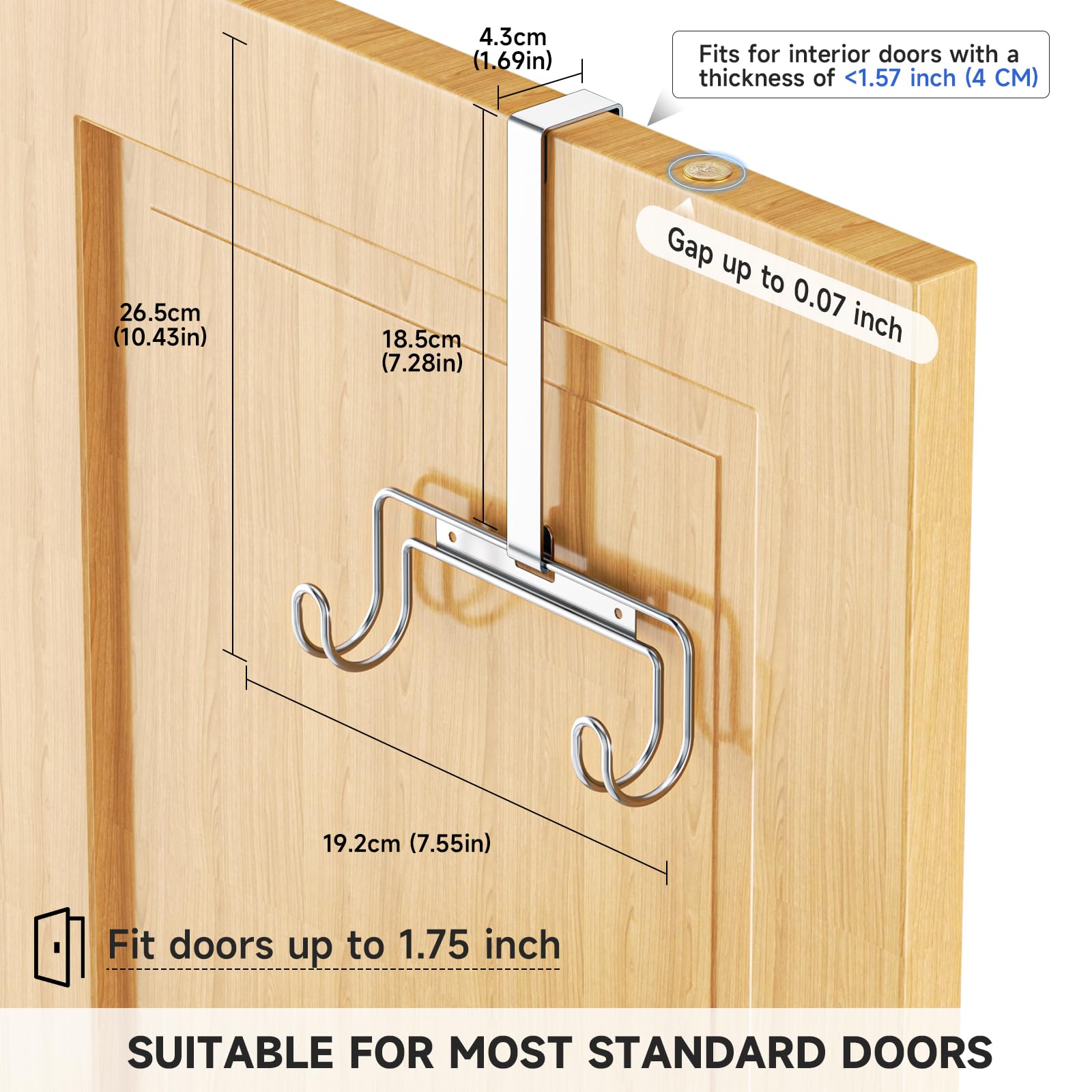 Over The Door & Wall Mount Ironing Board Hanger with Removable Hook