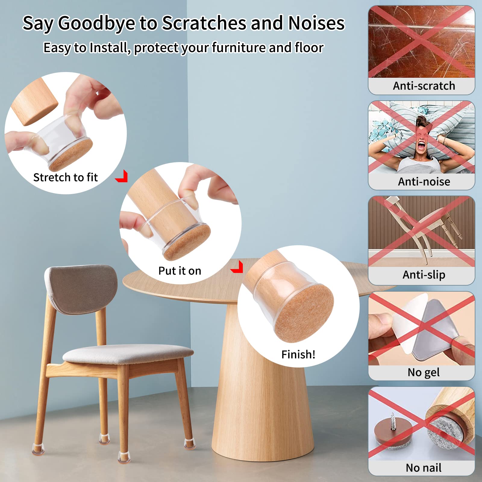 24 Pcs Extra Large Chair Leg Protectors with Felt (24 Count)