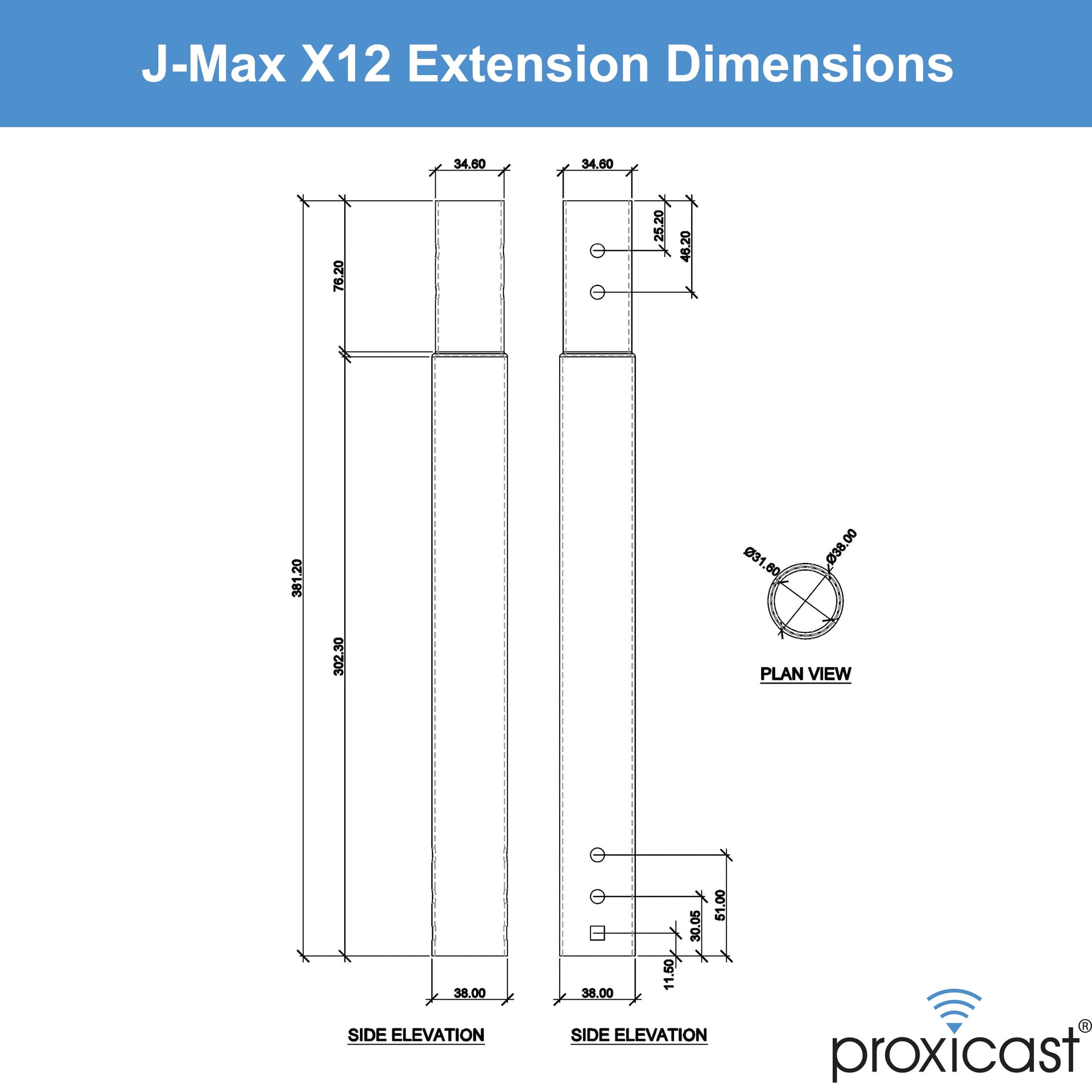 12 inch Stainless Steel Extension Pole for J