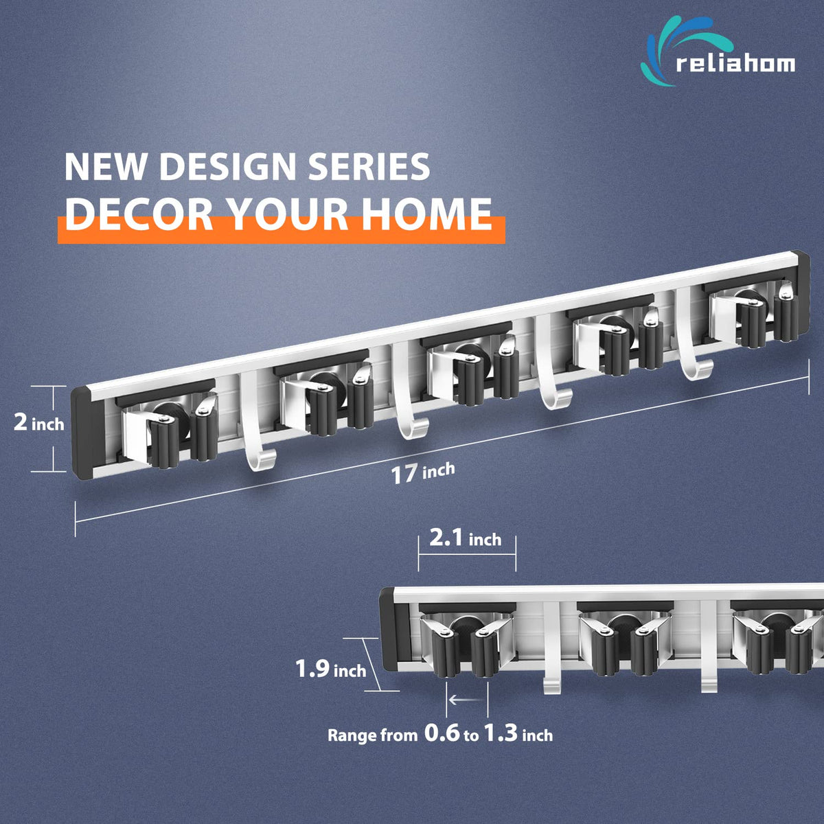 Broom Holder Wall Mount Mop Hanger Tools organizer 5Racks 4Hooks