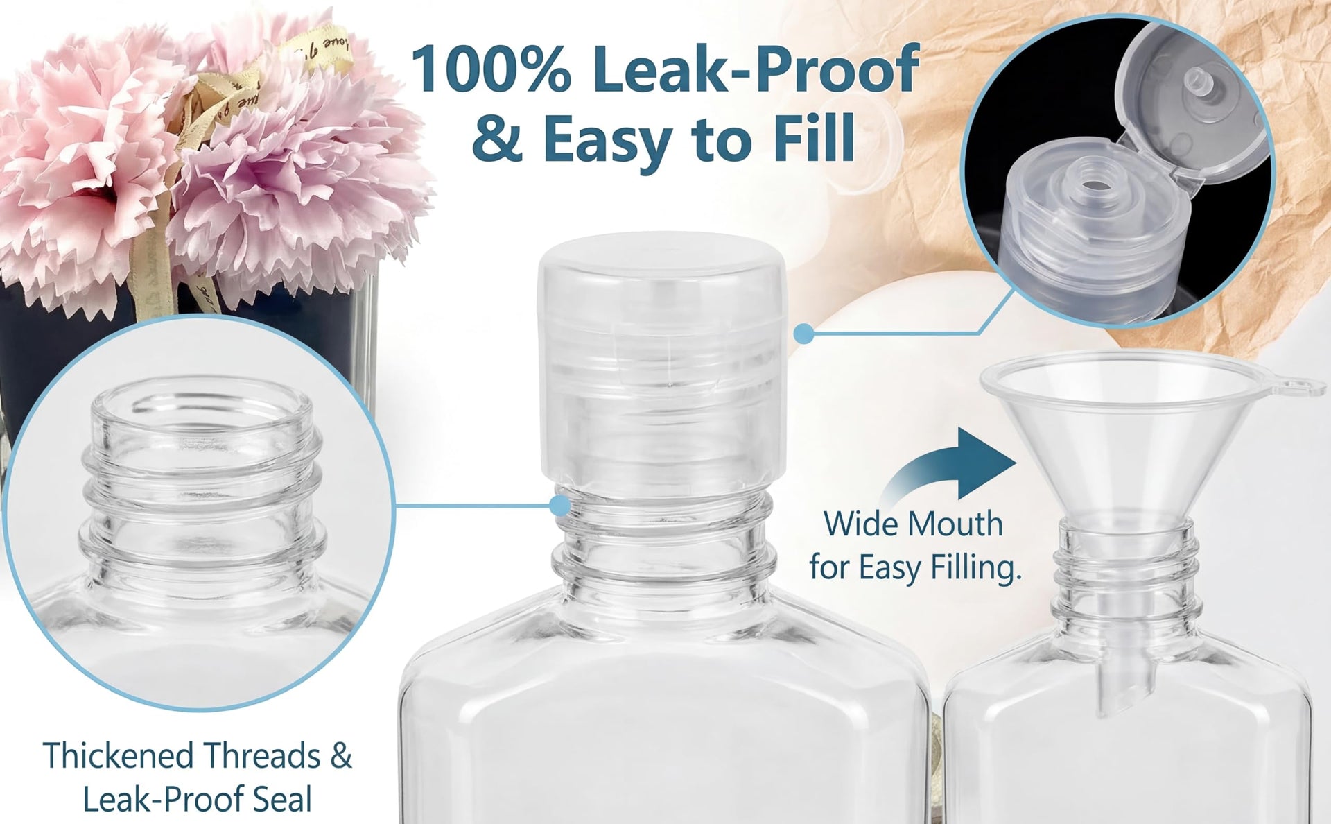 50 Pack 2oz Empty Refillable Travel Size Bottles with Flip Cap (50 Count)