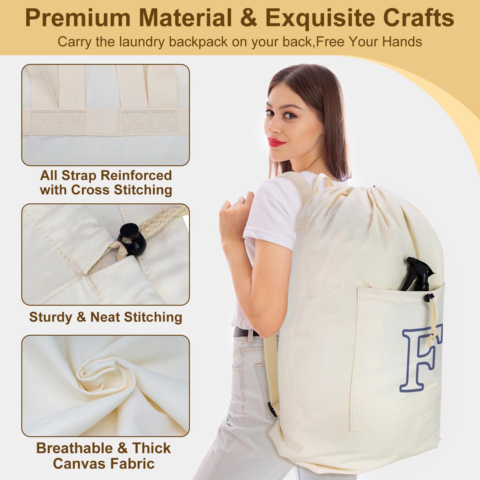 Laundry Bag Backpack Personalized Initial Canvas Laundry Bag