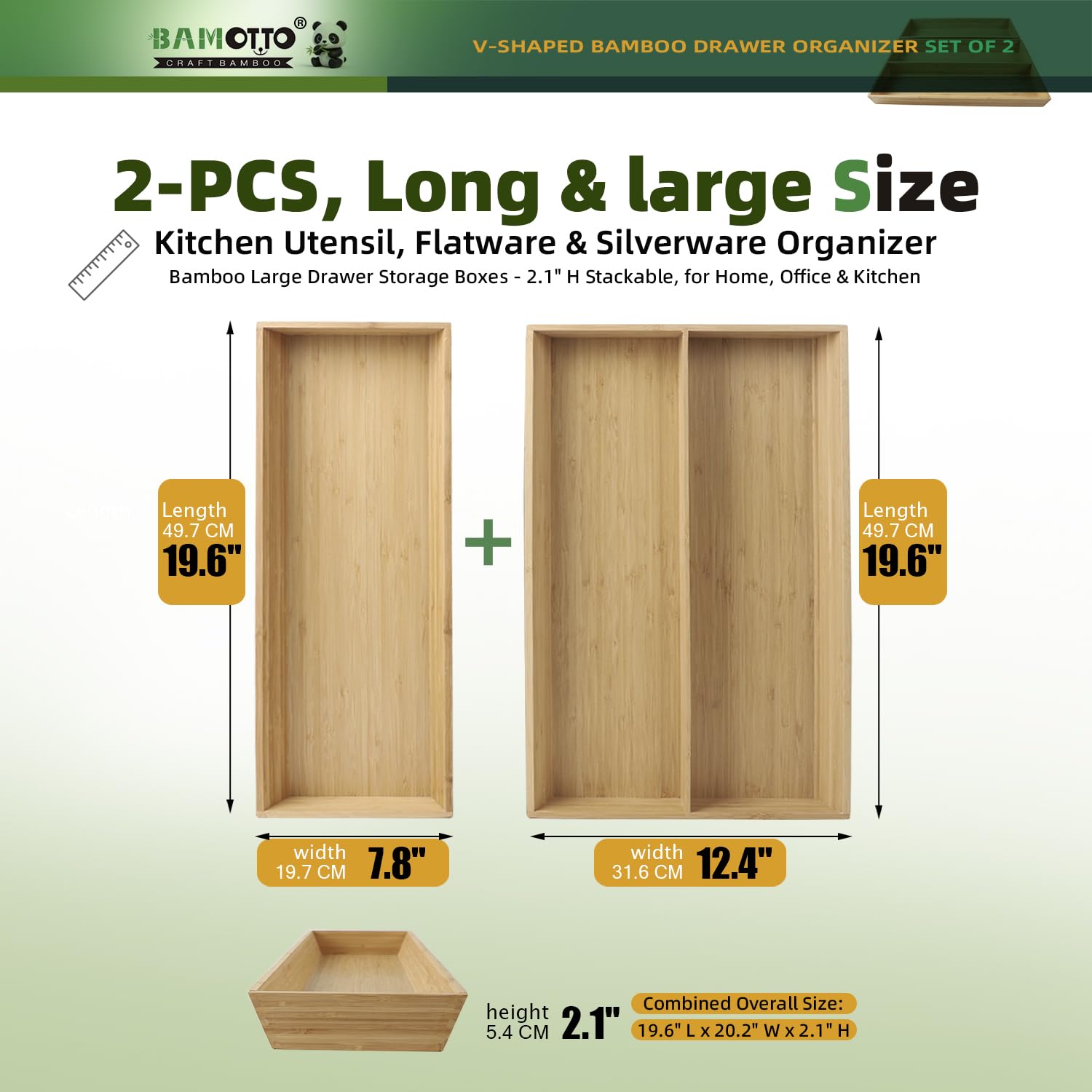 Long V Shaped Bamboo Drawer Organizer Set of 2 (59.2 Ounce)