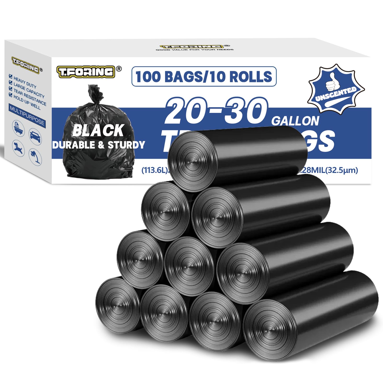 20 30 Gallon Trash Bags Bulk (100 Count)