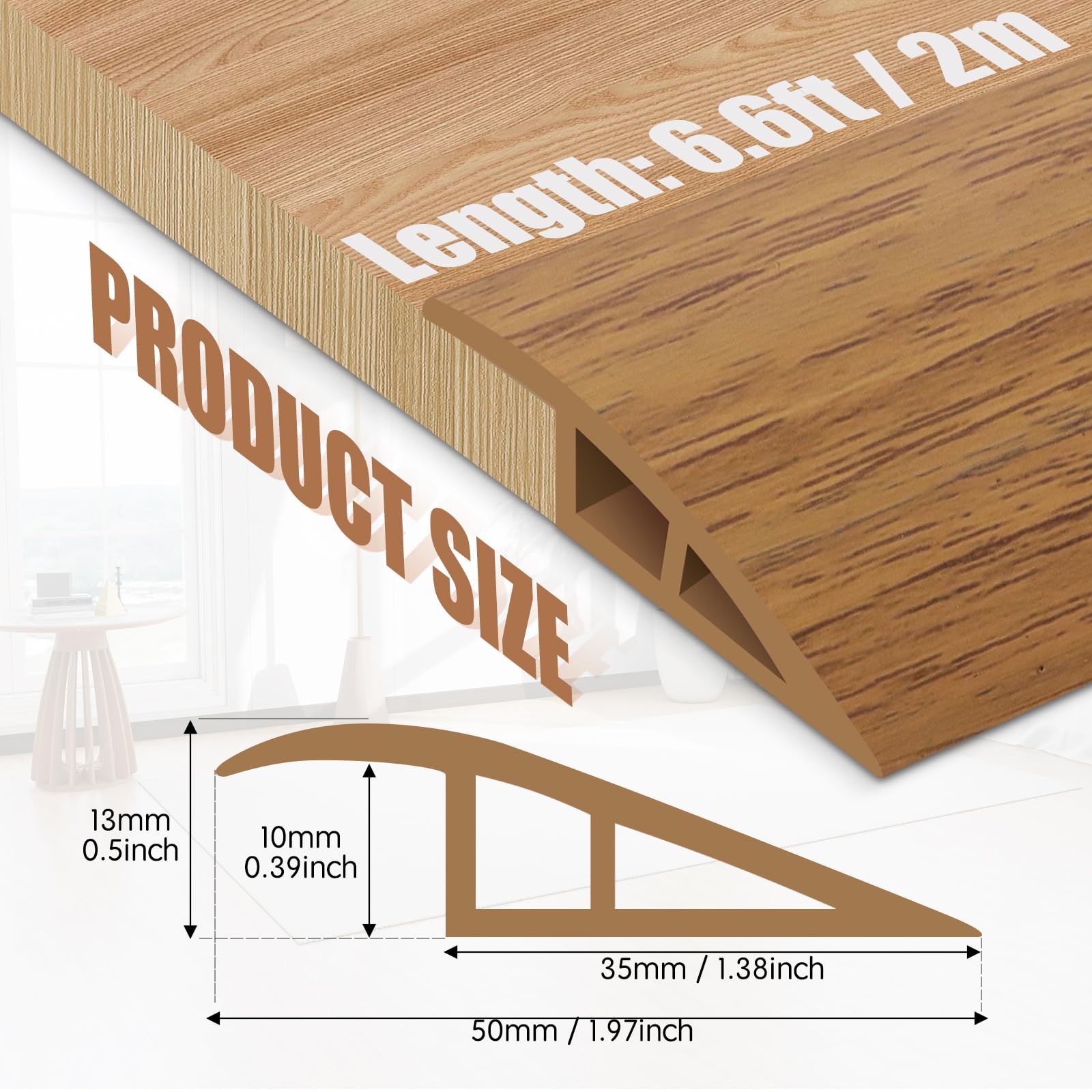 Floor Transition Strip Door Threshold 78" Floor Transition Reducer Trim on The Edges Threshold Strip Self Adhesive Suitable for Doorways