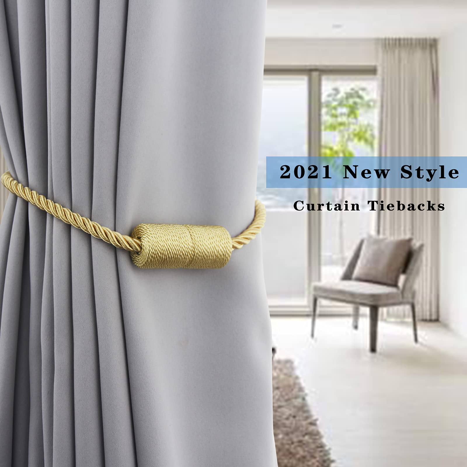 Magnetic Curtain Tiebacks Holdbacks Decorative Tie Backs for Windows Porlau (4 Count)