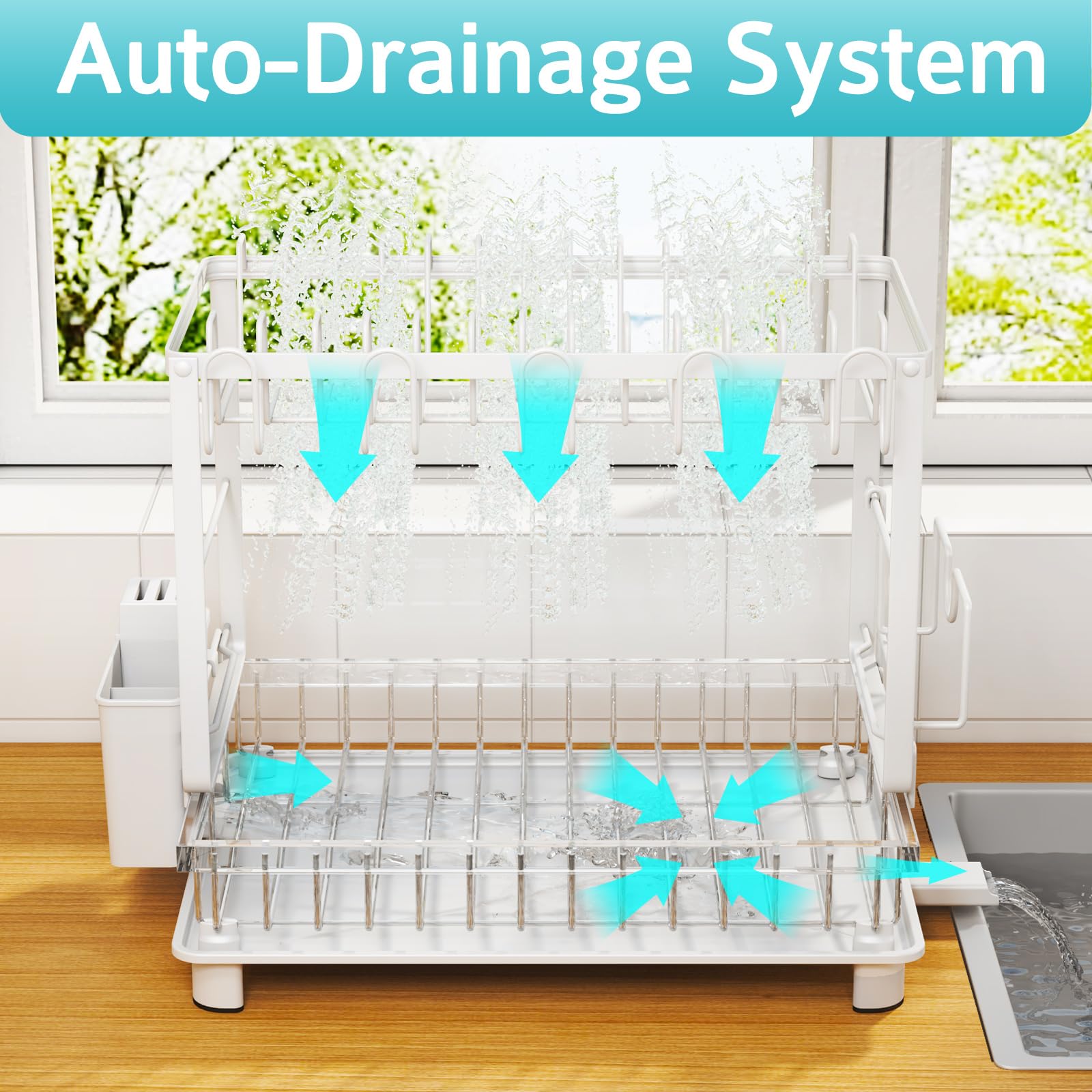 2 Tier Dish Drying Rack for Kitchen Counter