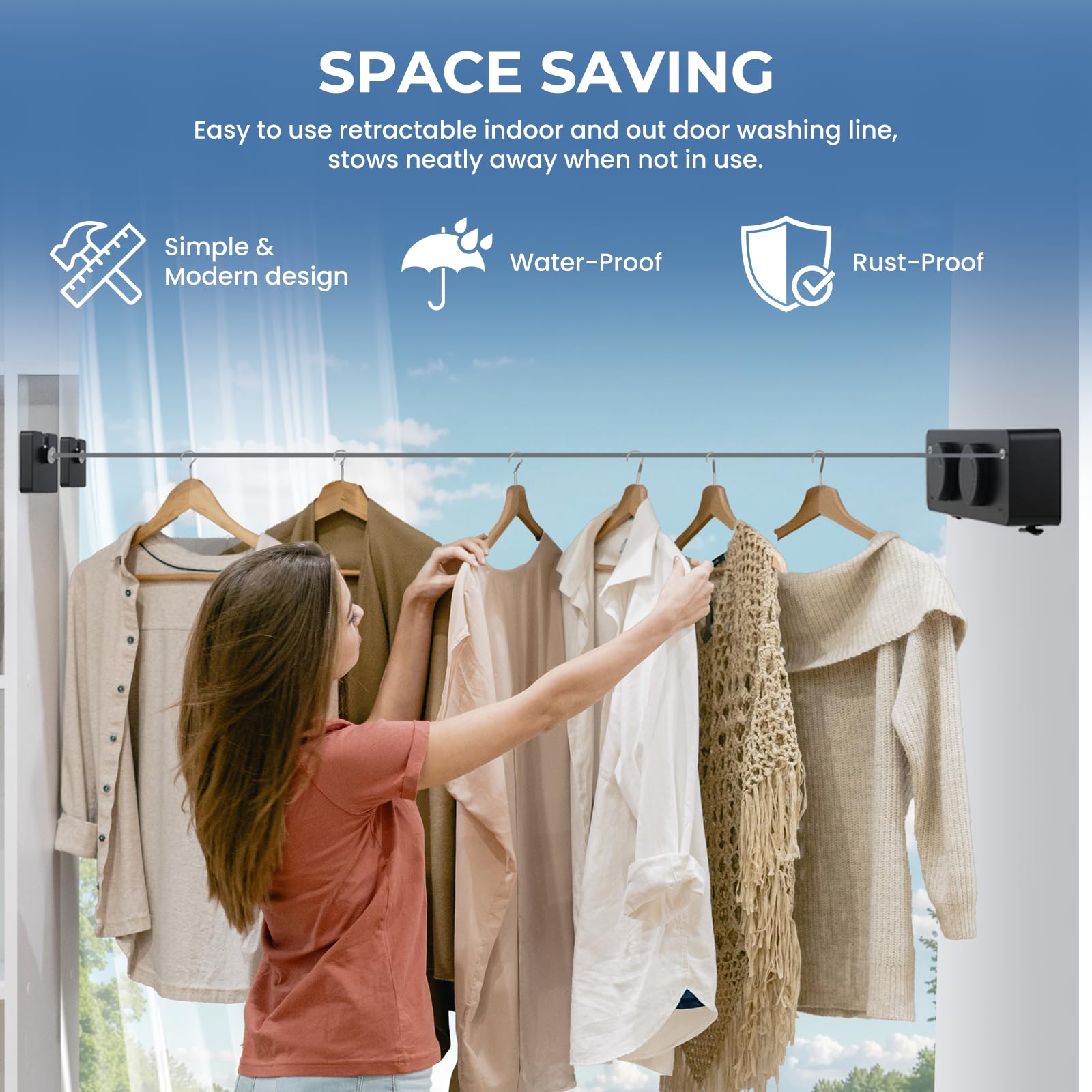 Retractable Clothesline Indoor Outside Heavy (13.8 Foot)