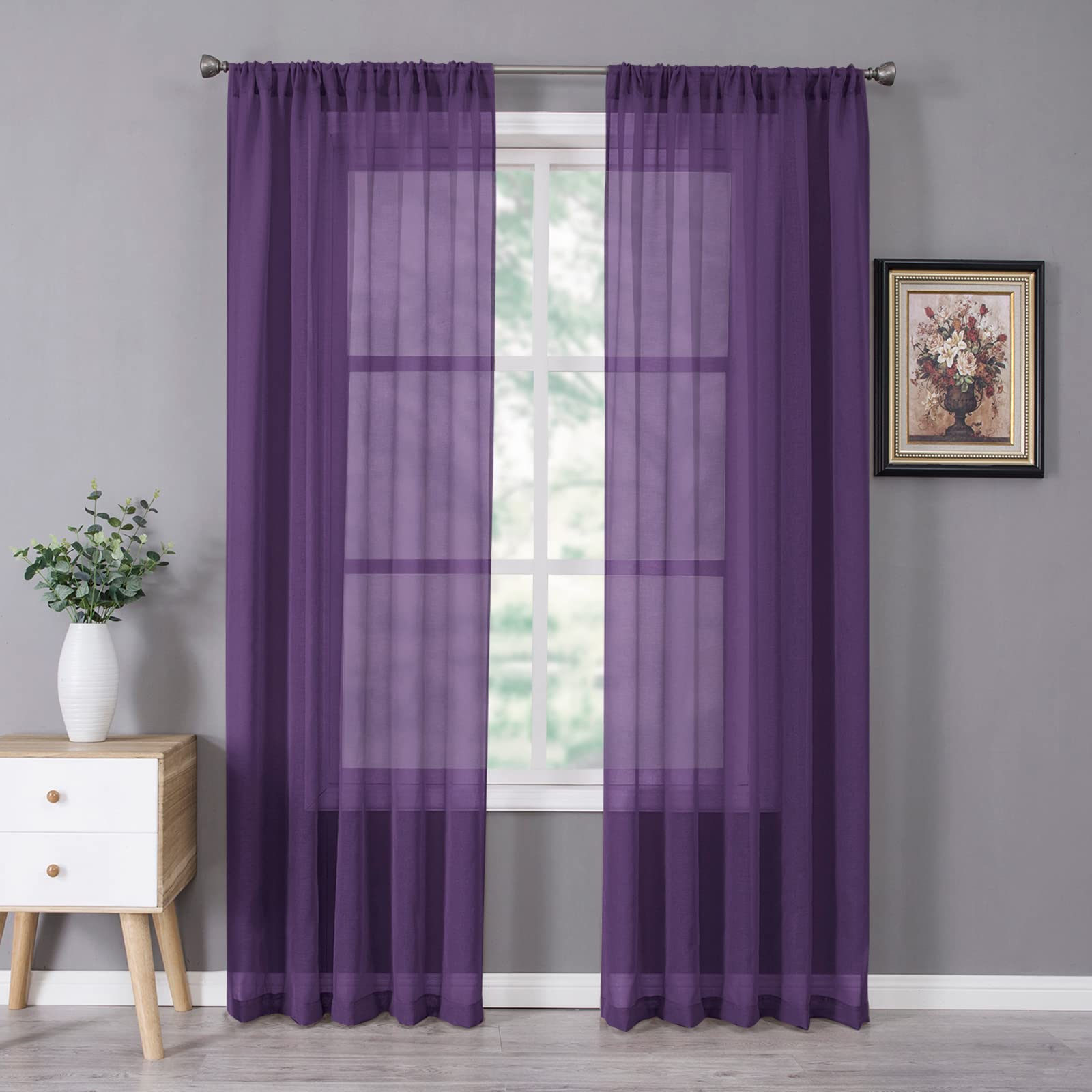 Sheer Curtain Linen Textured Bedroom Curtains Sheer Light Filtering Rod Pocket Voile Curtain for Living Room (2 Count)