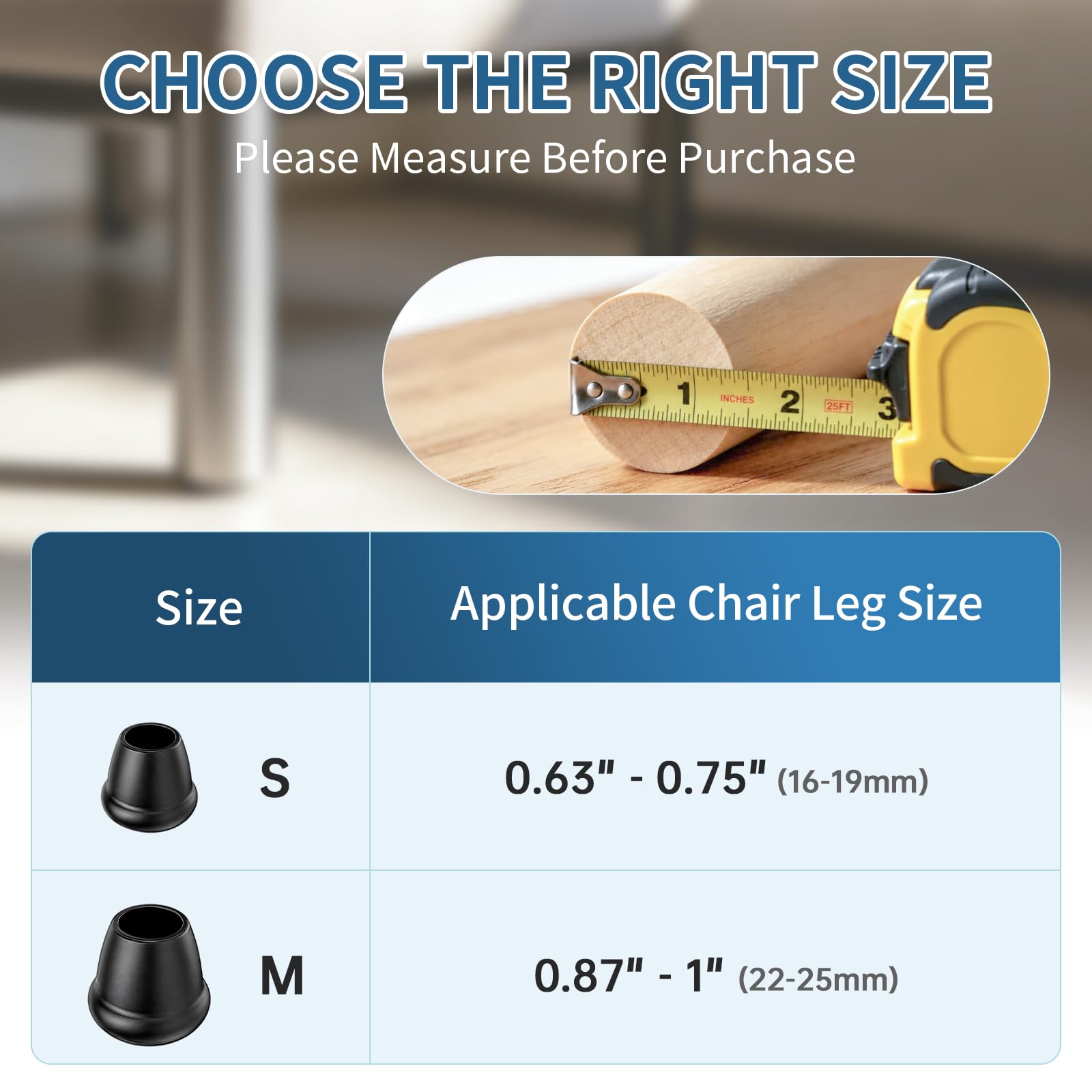 0.75 Inch Heavy Duty Rubber Chair Leg Caps (24 Count)