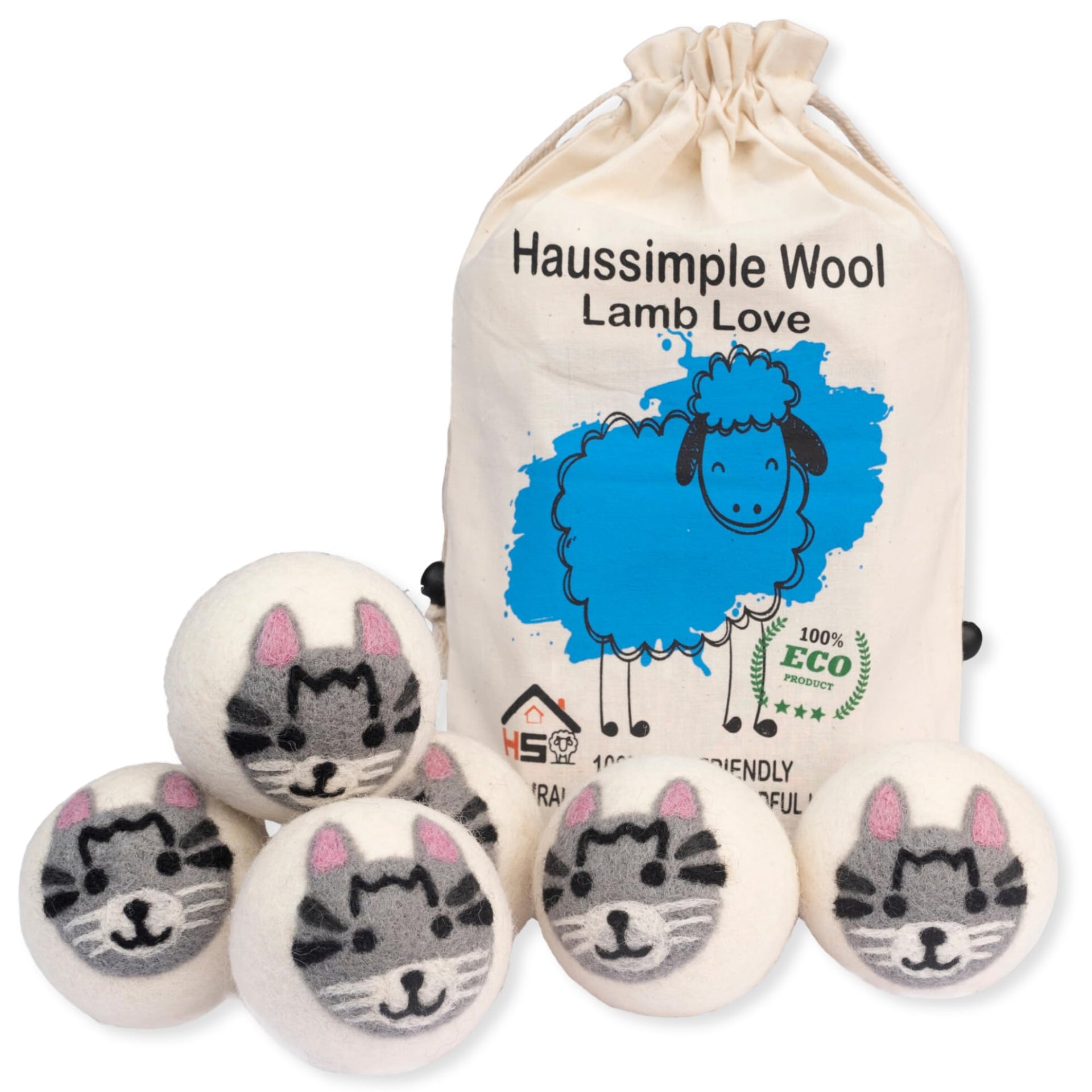 Wool Dryer Balls Organic Felt 6 Pack Laundry Fabric Softener (6 Count)