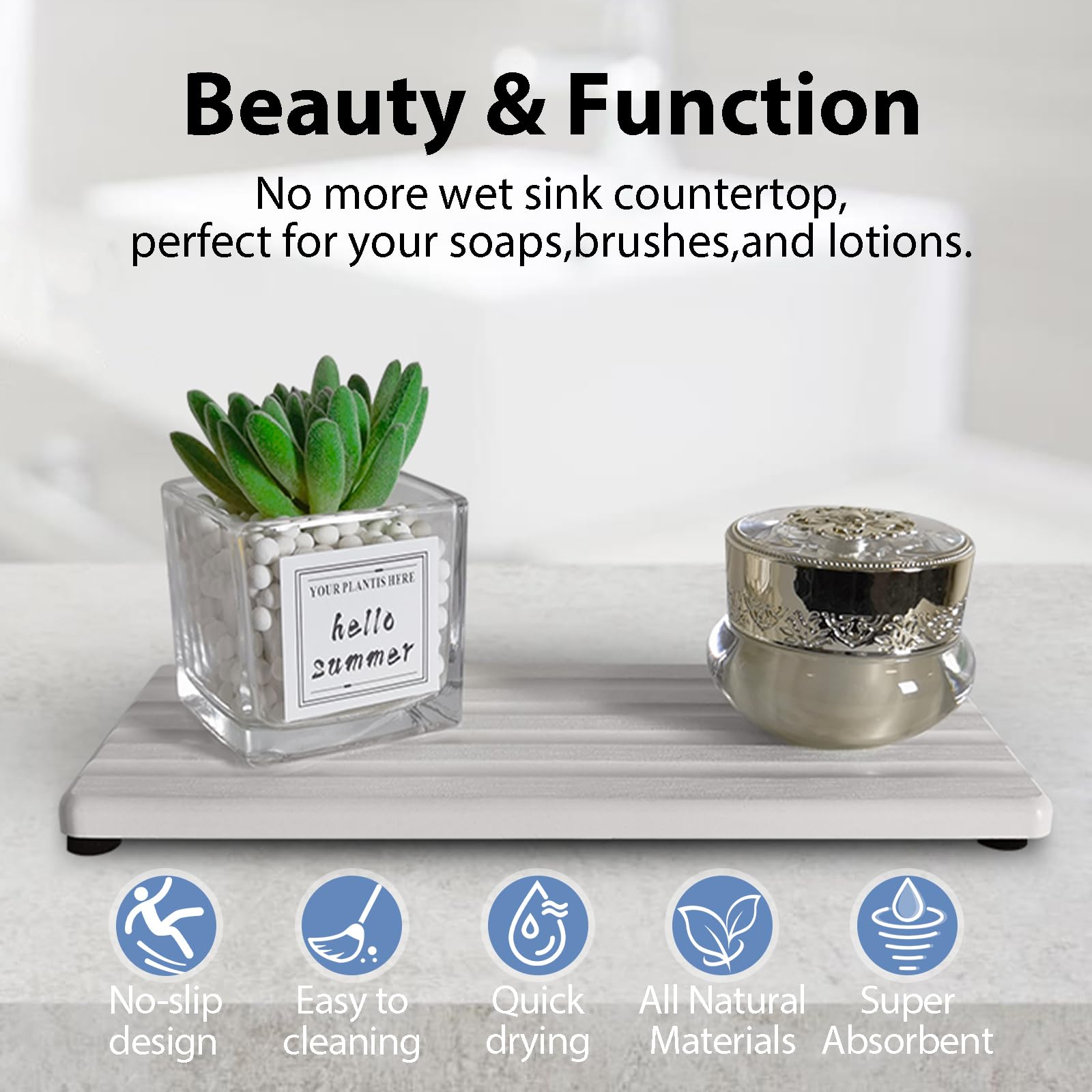 Diatomite Soap Dish Holder Water Absorbing Stone Tray Bathroom Countertop (2 Count)