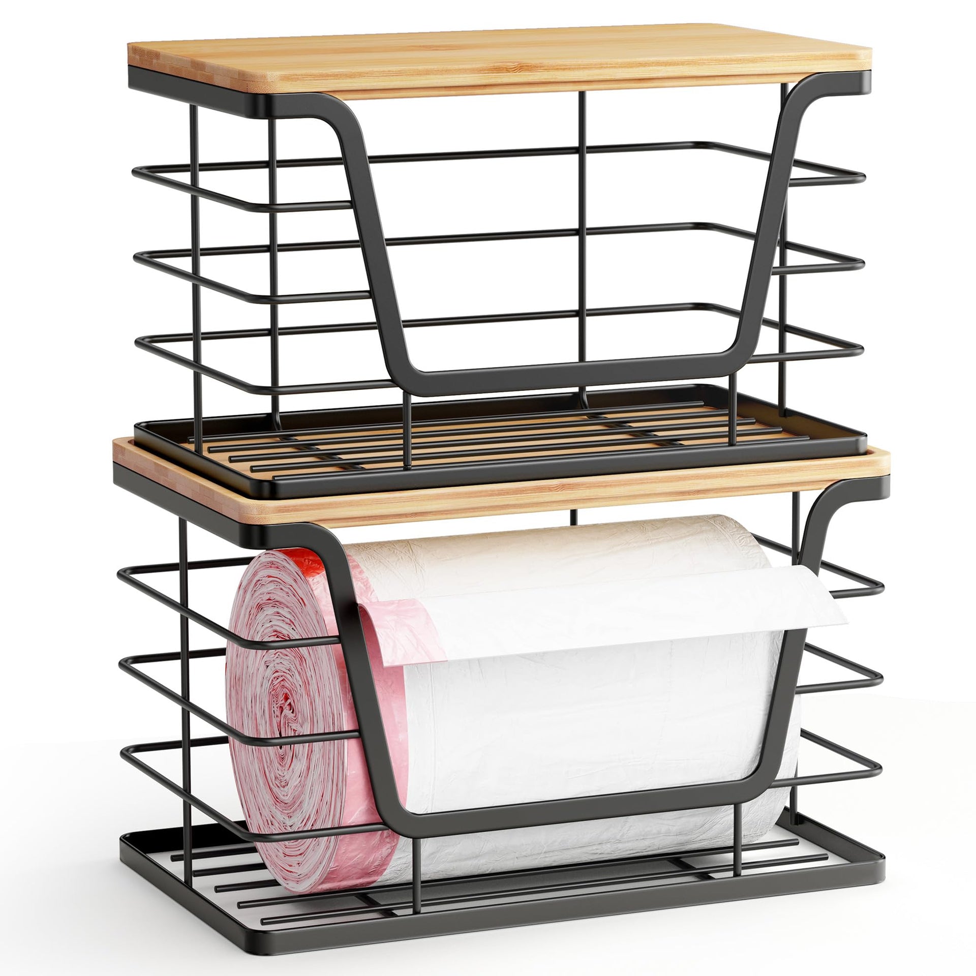 2 Pack Stackable Wire Storage Basket with Bamboo Lid
