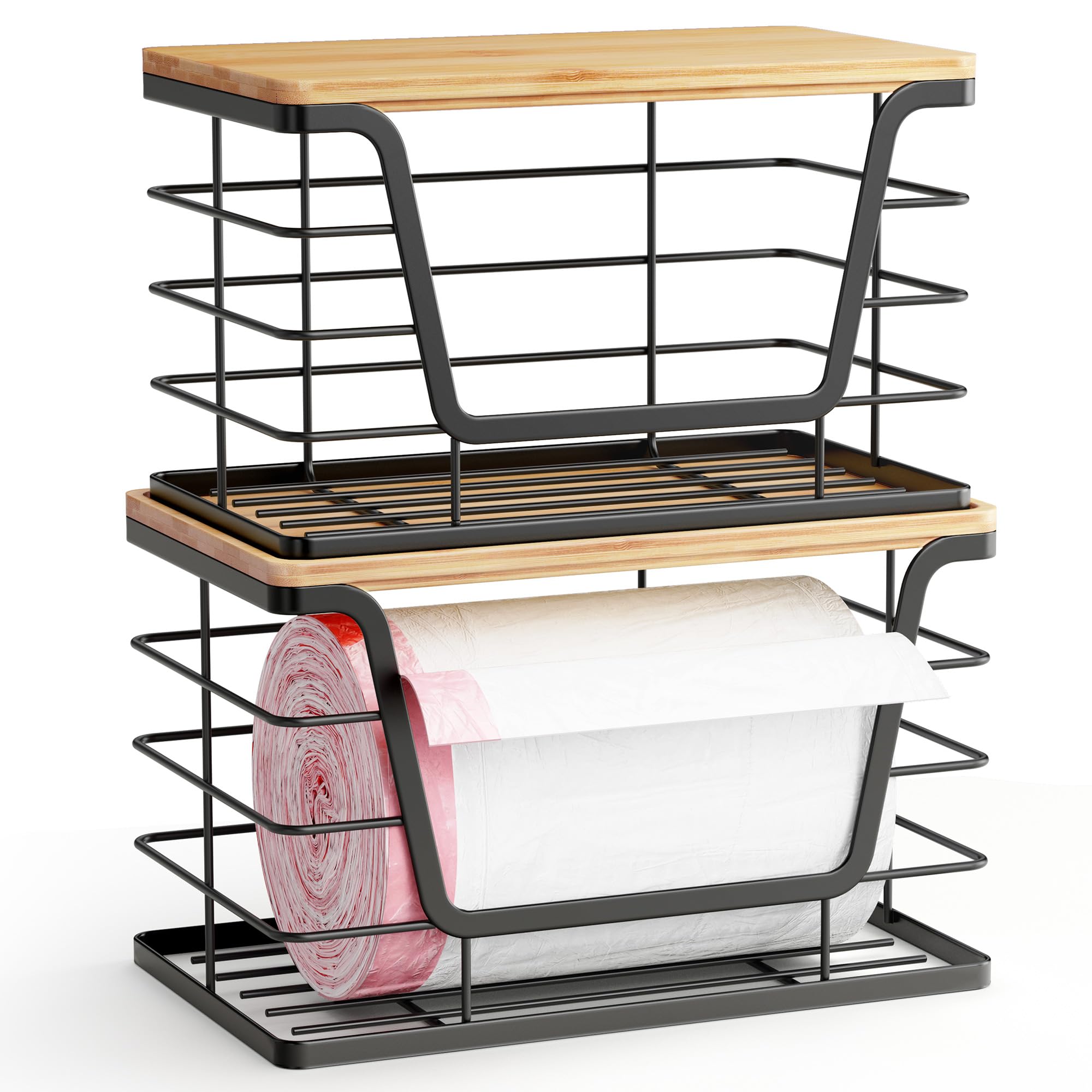 2 Pack Stackable Wire Storage Basket with Bamboo Lid