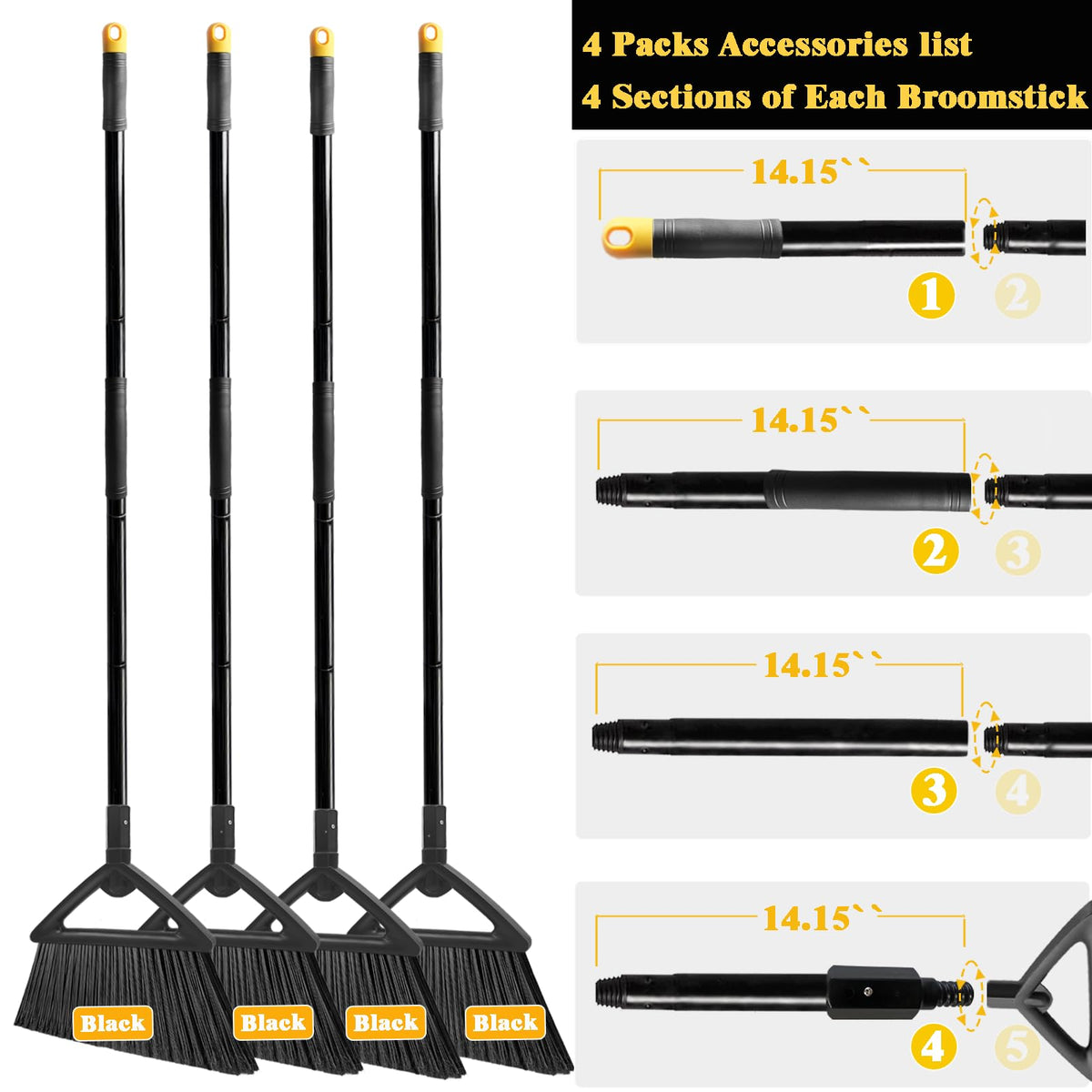 Heavy Duty Broom Outdoor Indoor (4 Count)