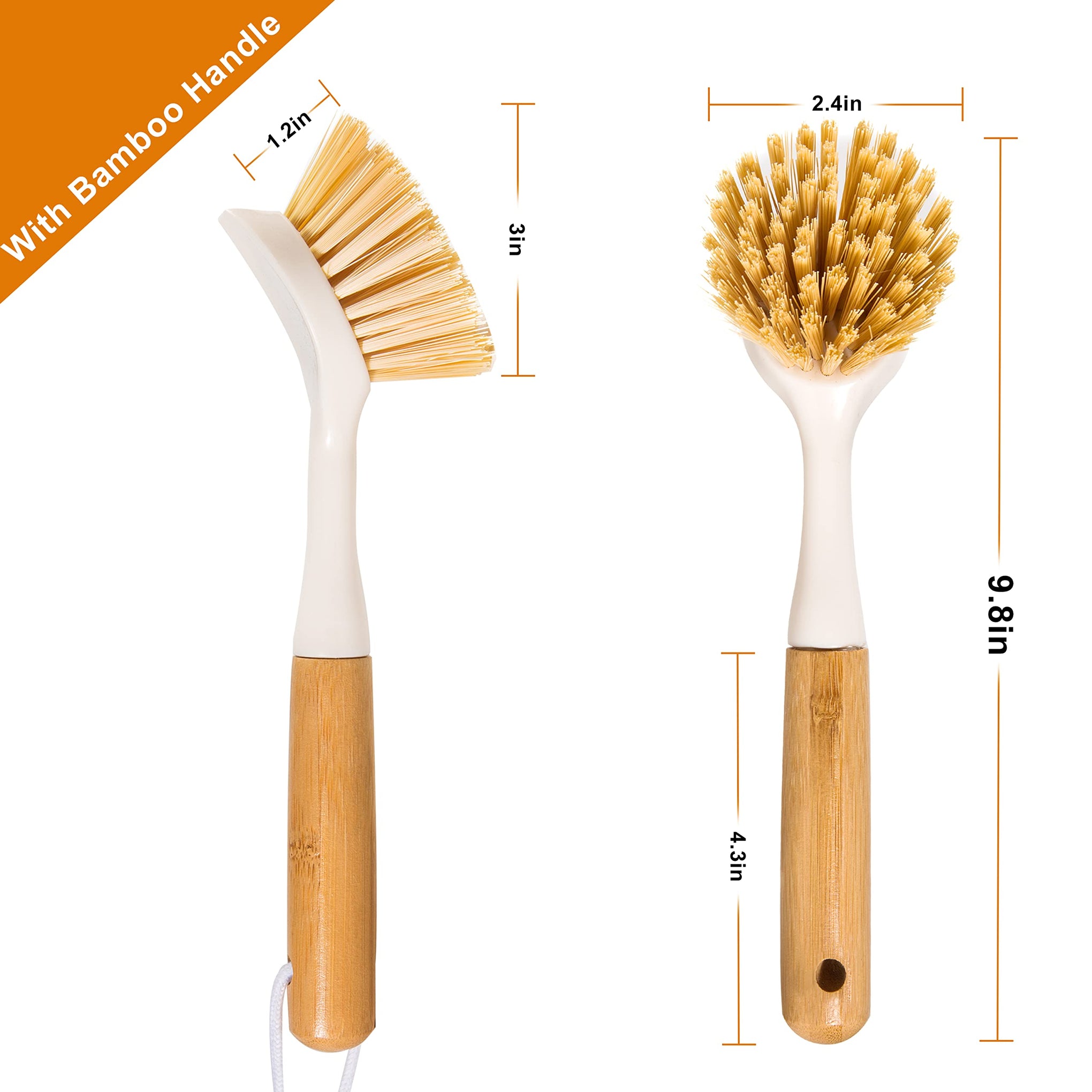 2 Pack Kitchen Dish Brushes with Bamboo Handle (2 Count)