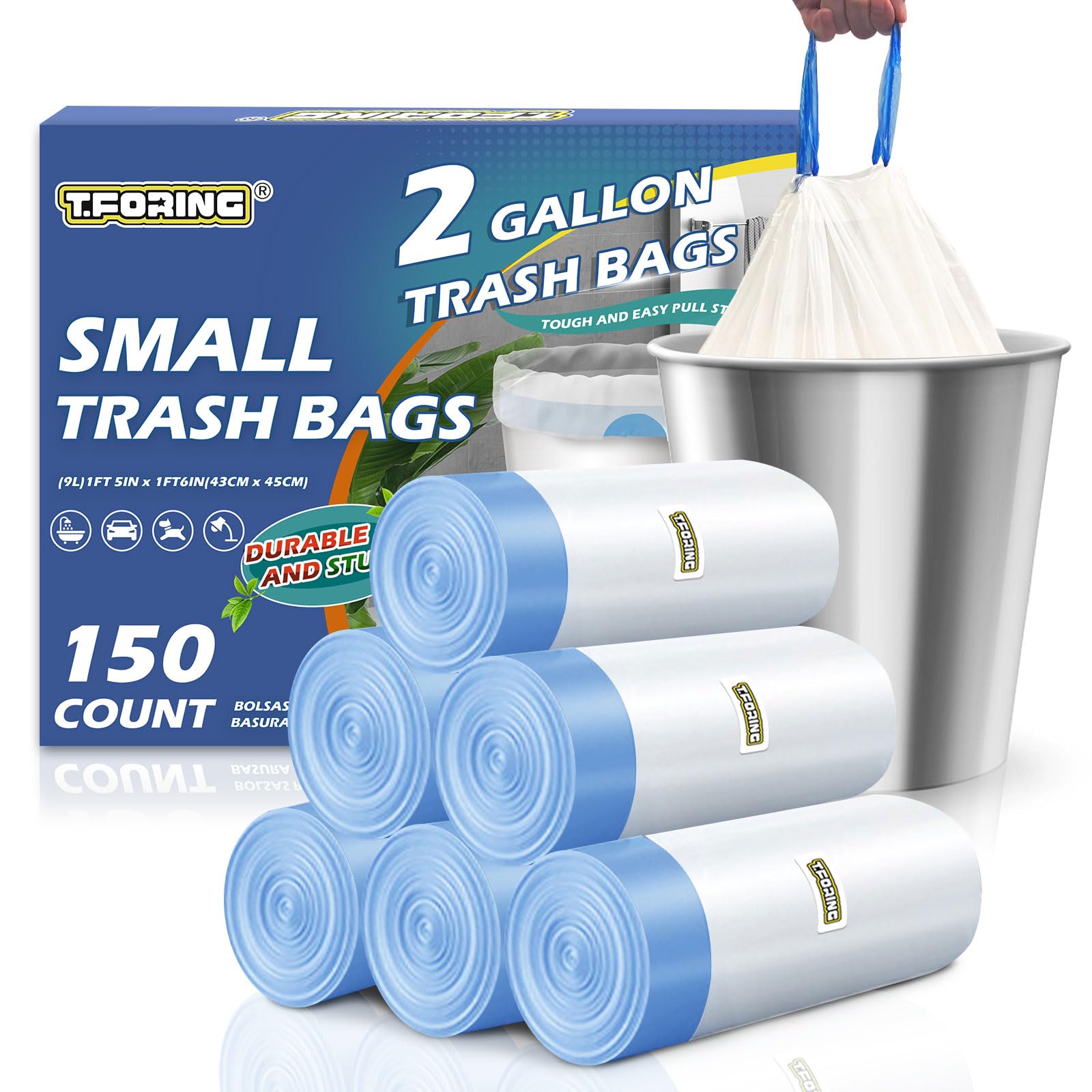 Small 2 Gallon Trash Bags Drawstring (150 Count)
