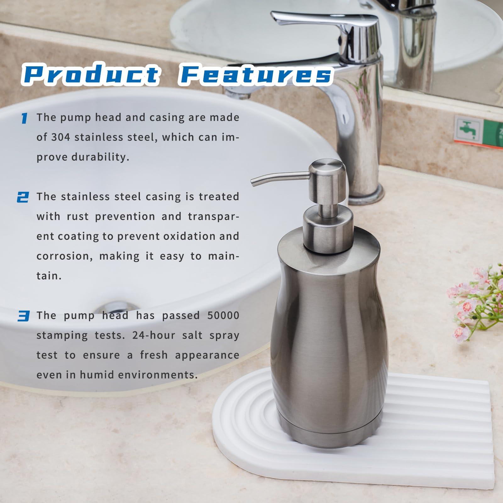 Brushed Stainless Steel Countertop Soap Dispenser Rust and Leak Resistant Hand Soap Pump with Funnel for Kitchen Countertops and Bathroom Dispensers