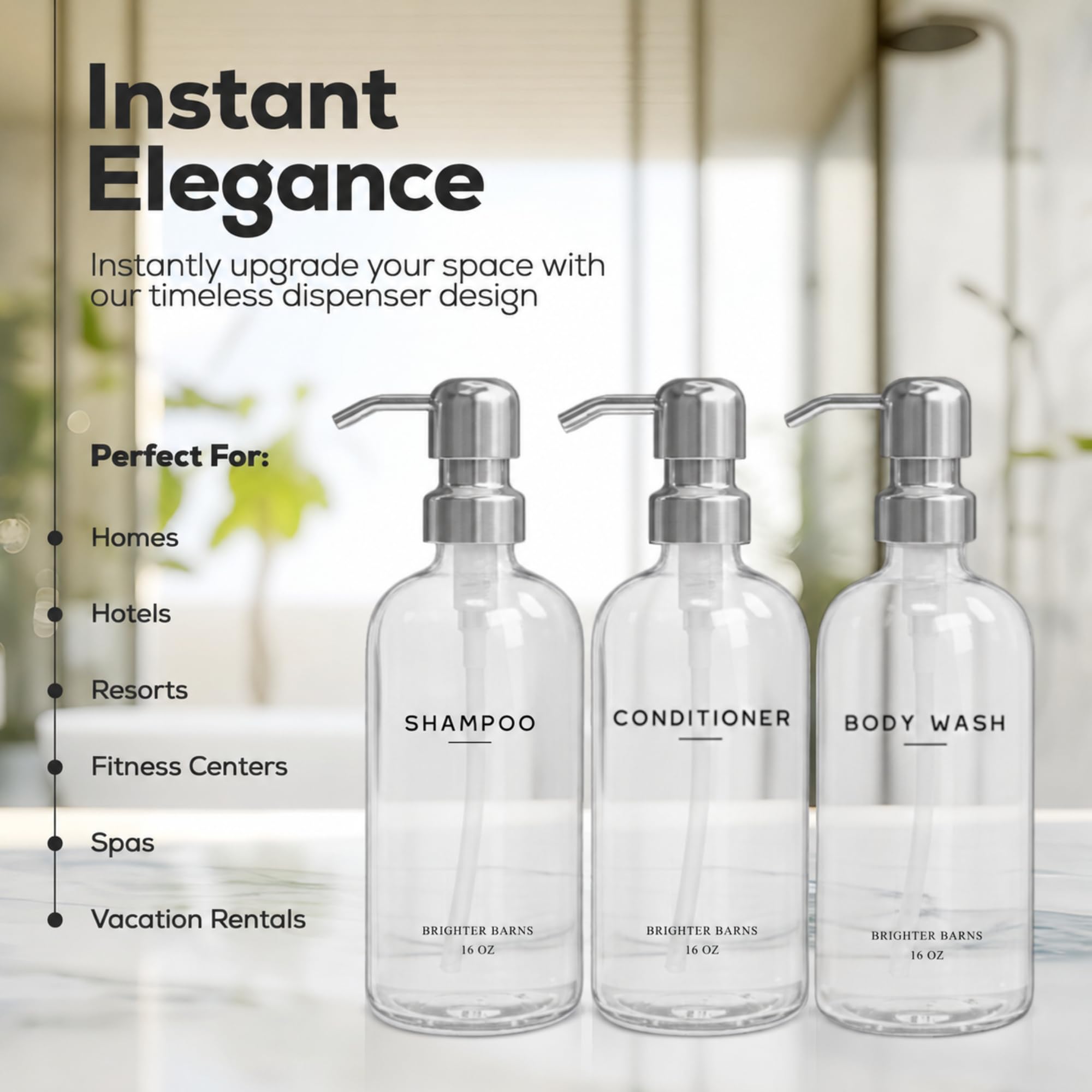 Clear Shampoo and Conditioner Dispenser Set by Brighter Barns (6 Count)