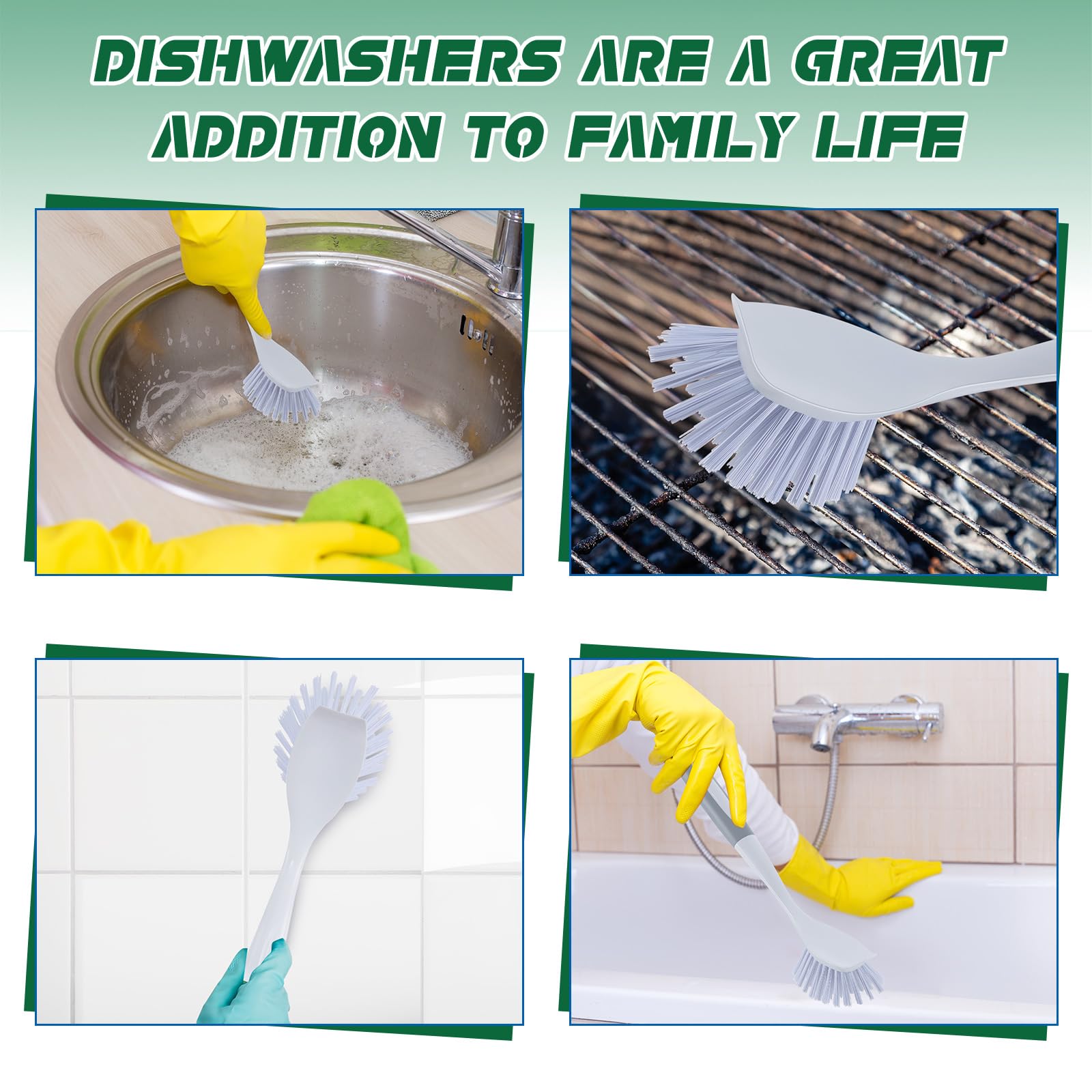 20 Pcs Gray Kitchen Scrub Dish Brush Bulk with 11 Inch Handle Cleaning Dish Scrubber with Stiff Bristles Washing Scrub Brushes for Housekeeping for Pots and Pans (20 Count)
