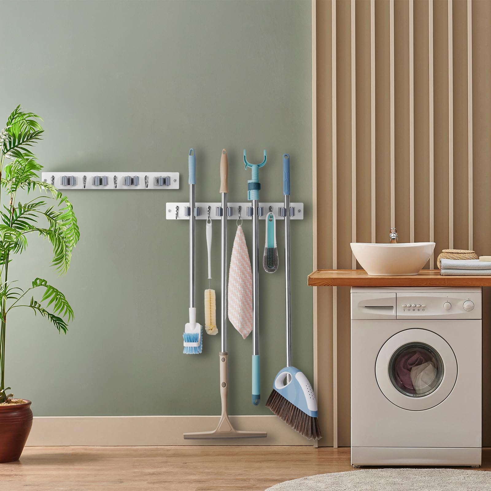 2 Pack Mop Broom Holder Wall Mount