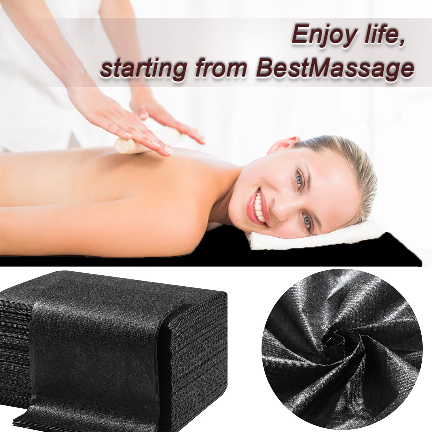 Disposable Bed Sheets 100 Pcs 31" x 71" Massage Table Sheets Non Woven Fabric SPA Bed Cover Breathable for Massage Beauty Tattoos（Black） (100 Count)