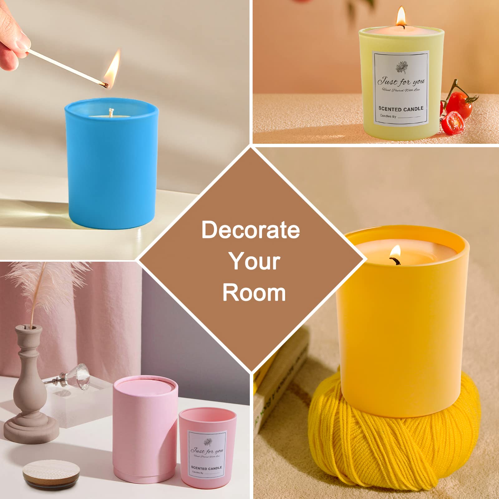 15 Pack 7 OZ Colorful Candle Jars with Bamboo Lids (15 Count)